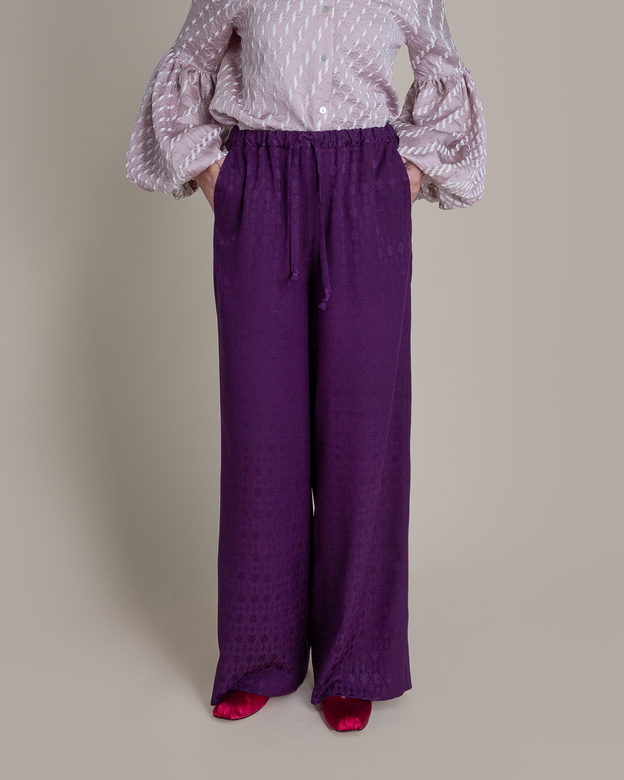 PJ Pant in Vintage Japanese Silk Purple Damask