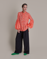 Pouf Sleeve Blouse Vintage Japanese Silk Red Shibori