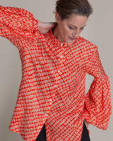 Pouf Sleeve Blouse Vintage Japanese Silk Red Shibori