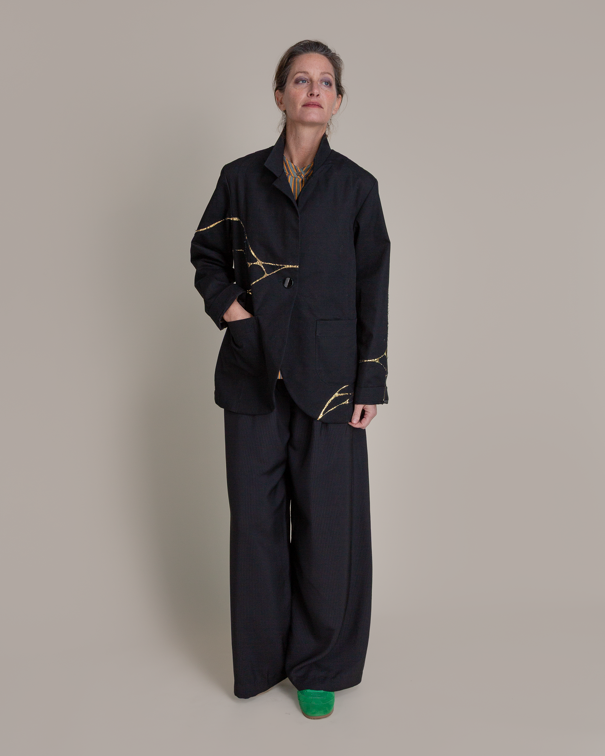 Slouchy Christina Jacket in Black Twill with Kintsugi