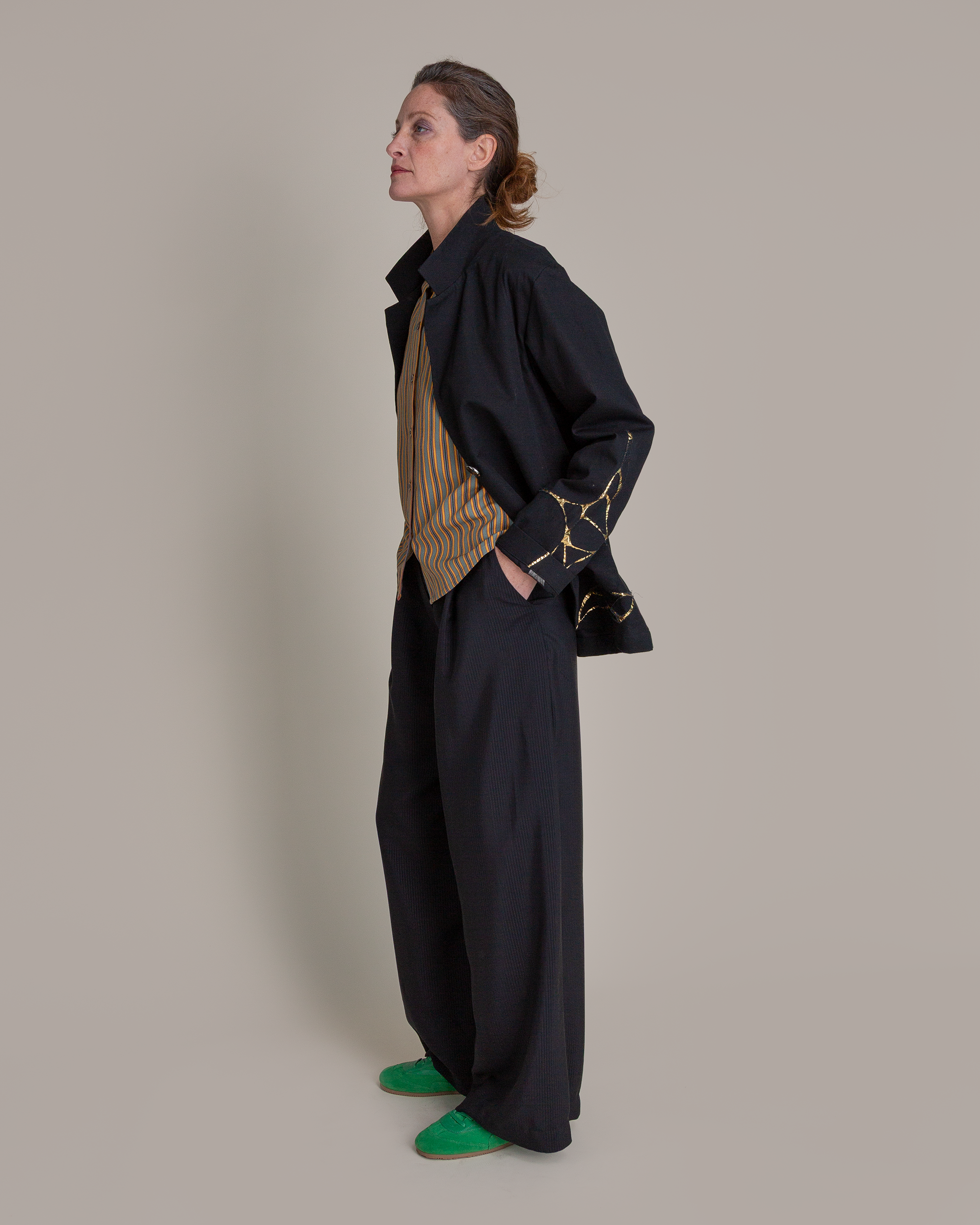 Slouchy Christina Jacket in Black Twill with Kintsugi