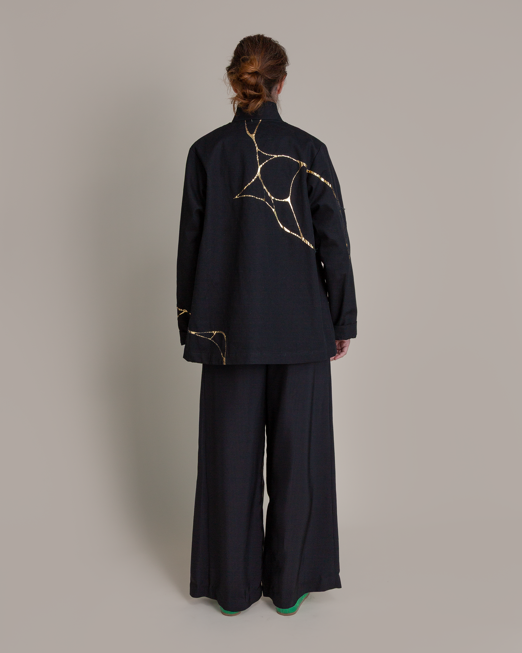 Slouchy Christina Jacket in Black Twill with Kintsugi