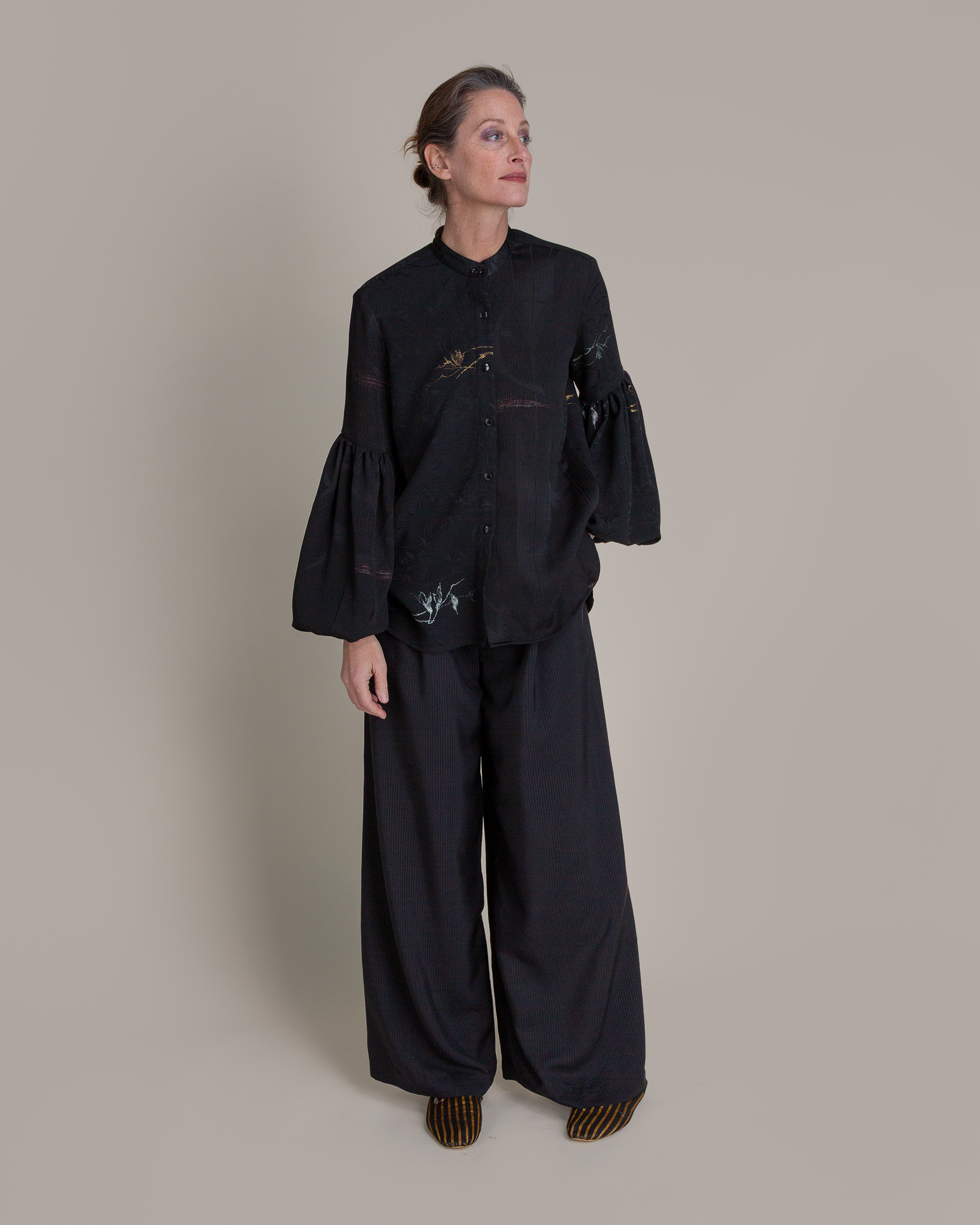 Pouf Sleeve Blouse in Vintage Japanese Silk Damask Mix