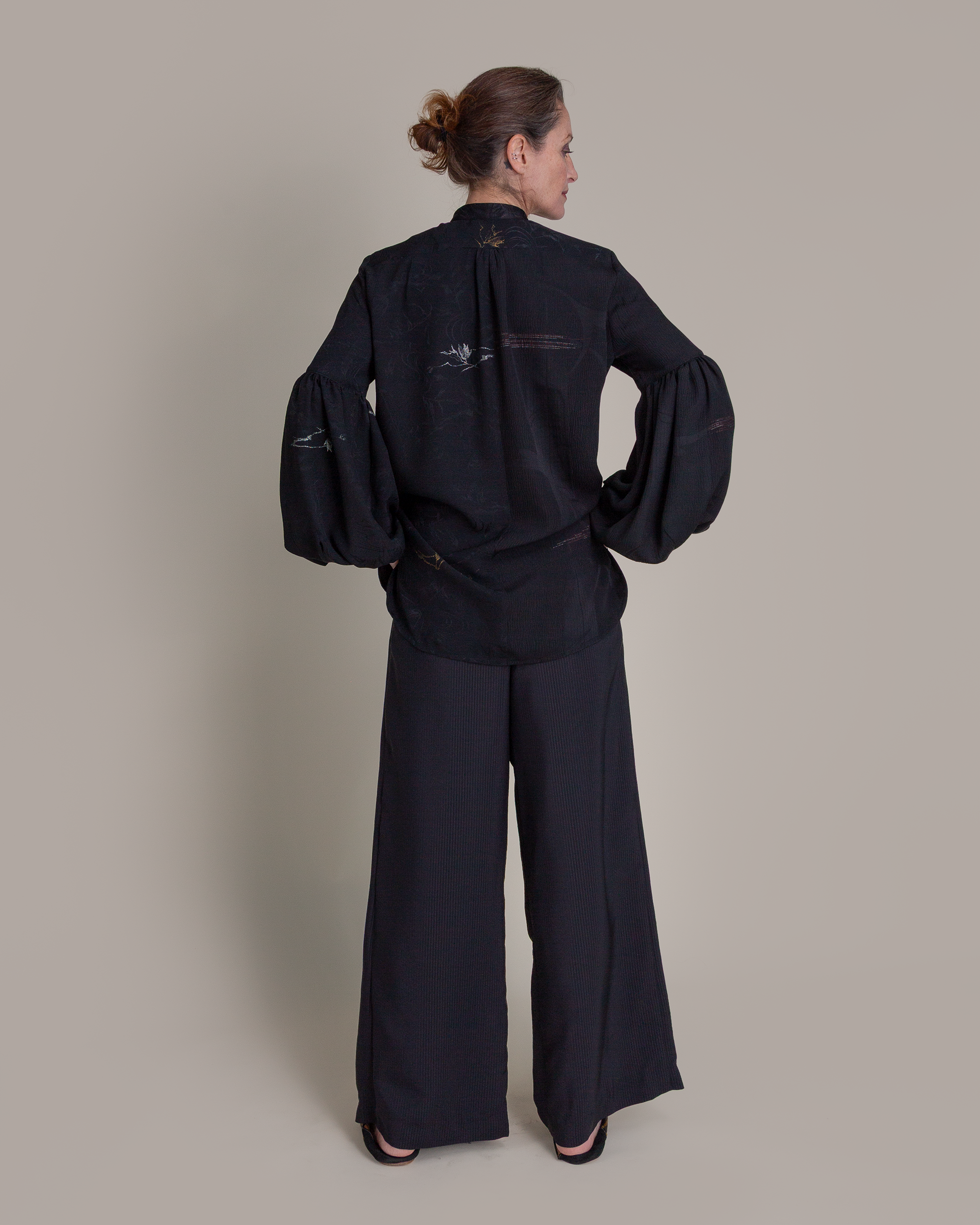 Pouf Sleeve Blouse in Vintage Japanese Silk Damask Mix