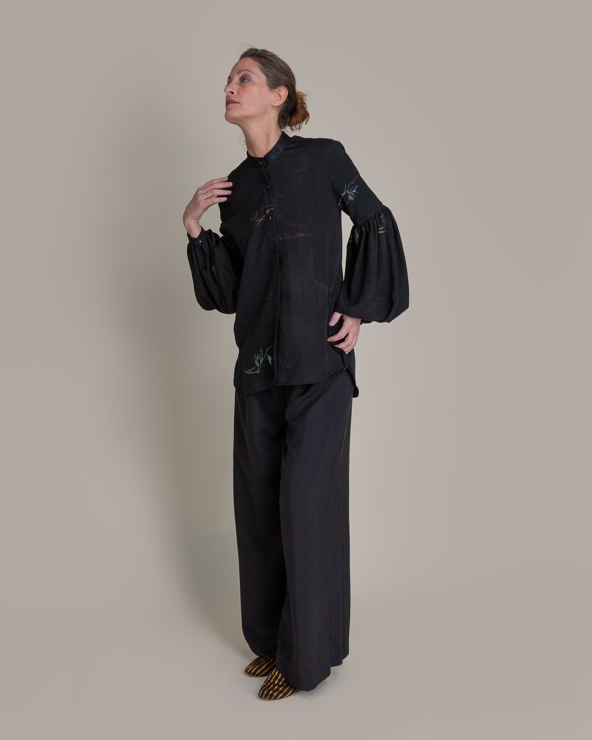 Pouf Sleeve Blouse in Vintage Japanese Silk Damask Mix