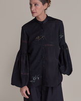 Pouf Sleeve Blouse in Vintage Japanese Silk Damask Mix