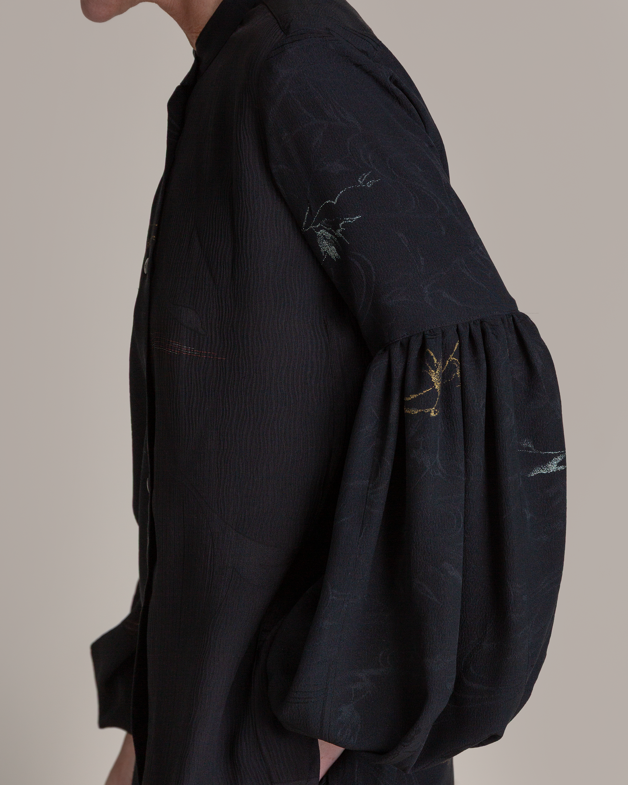 Pouf Sleeve Blouse in Vintage Japanese Silk Damask Mix