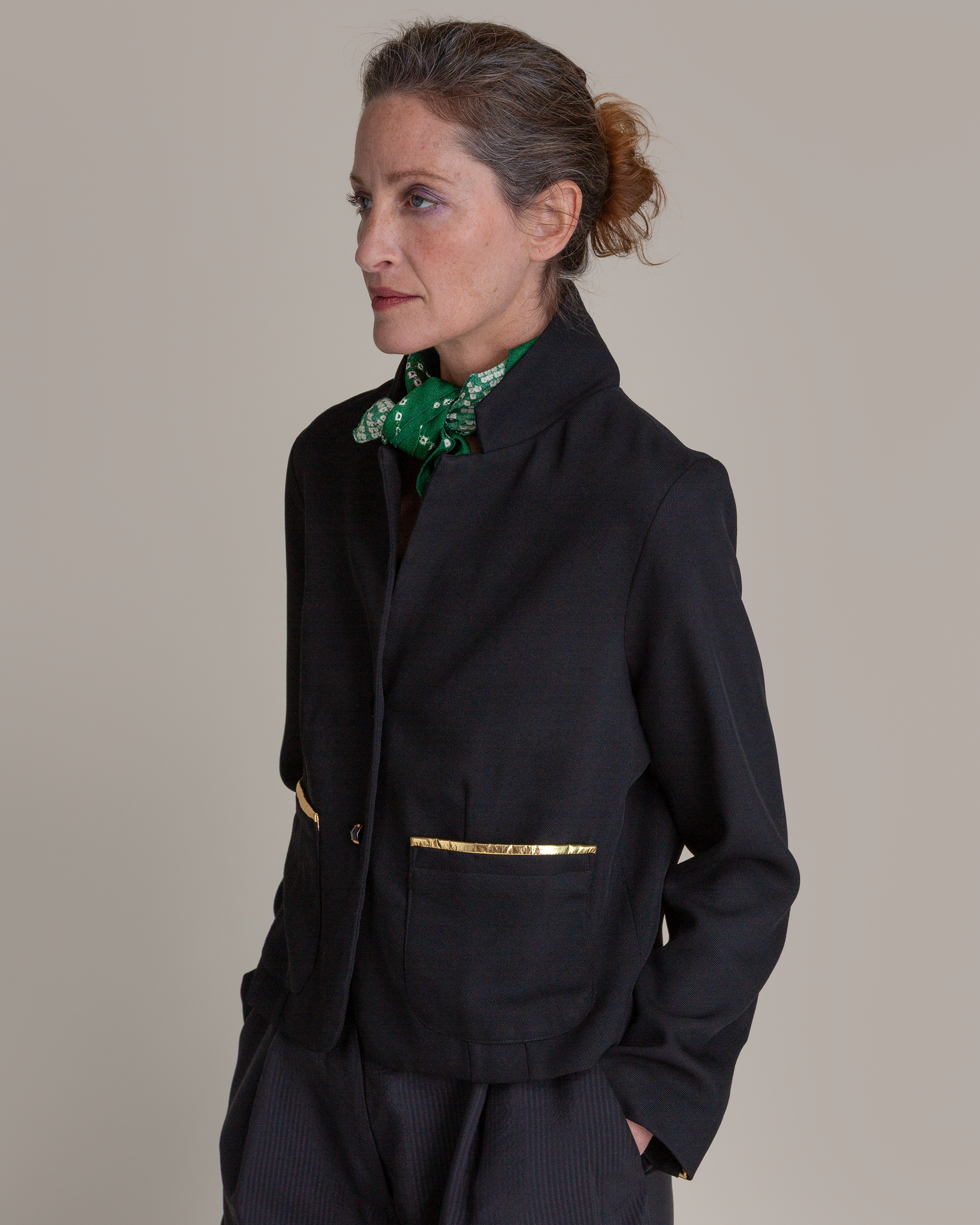 Tidy Jacket in Wool Twill with Gold Accents