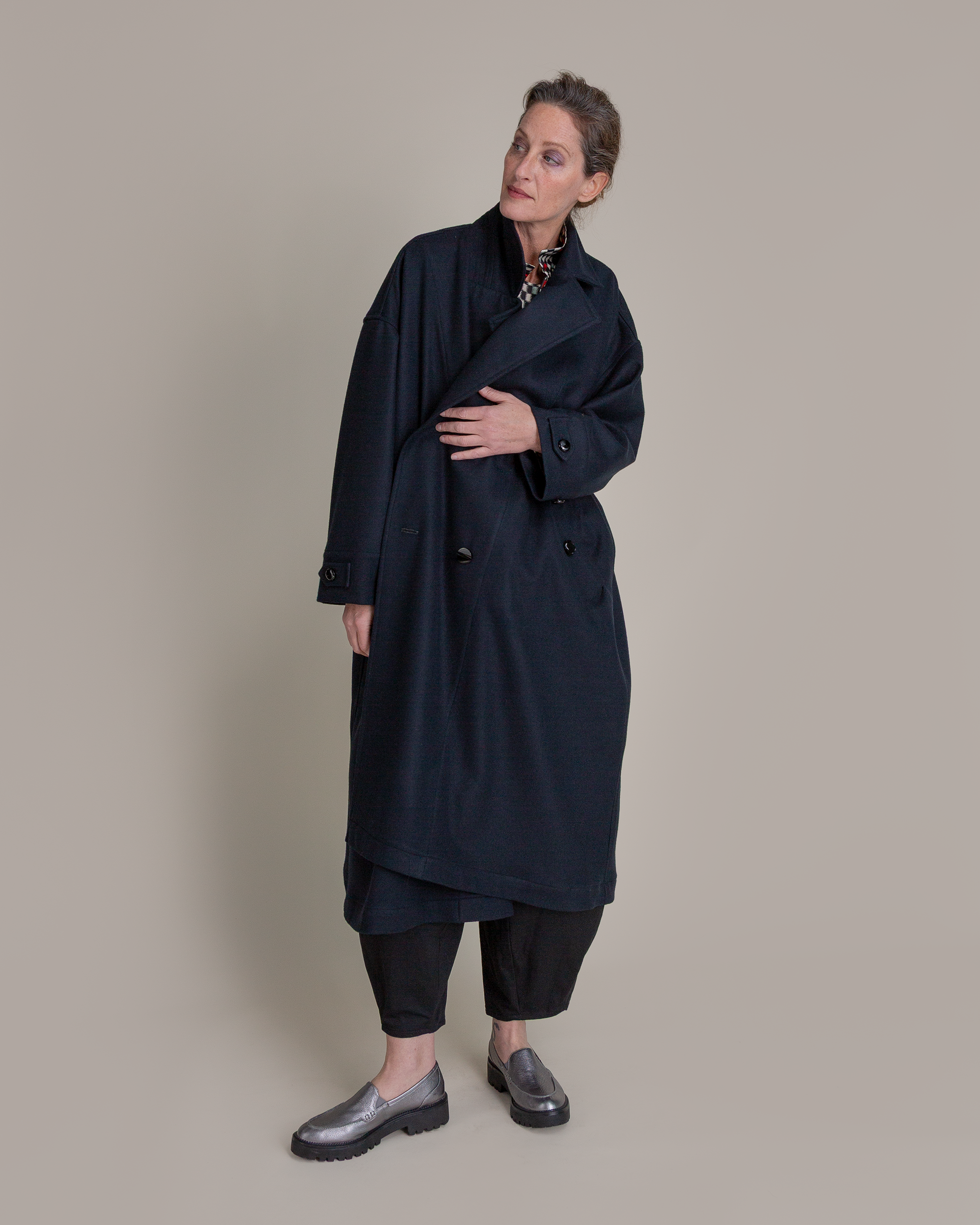 Easy Trench in Navy Pendleton Wool