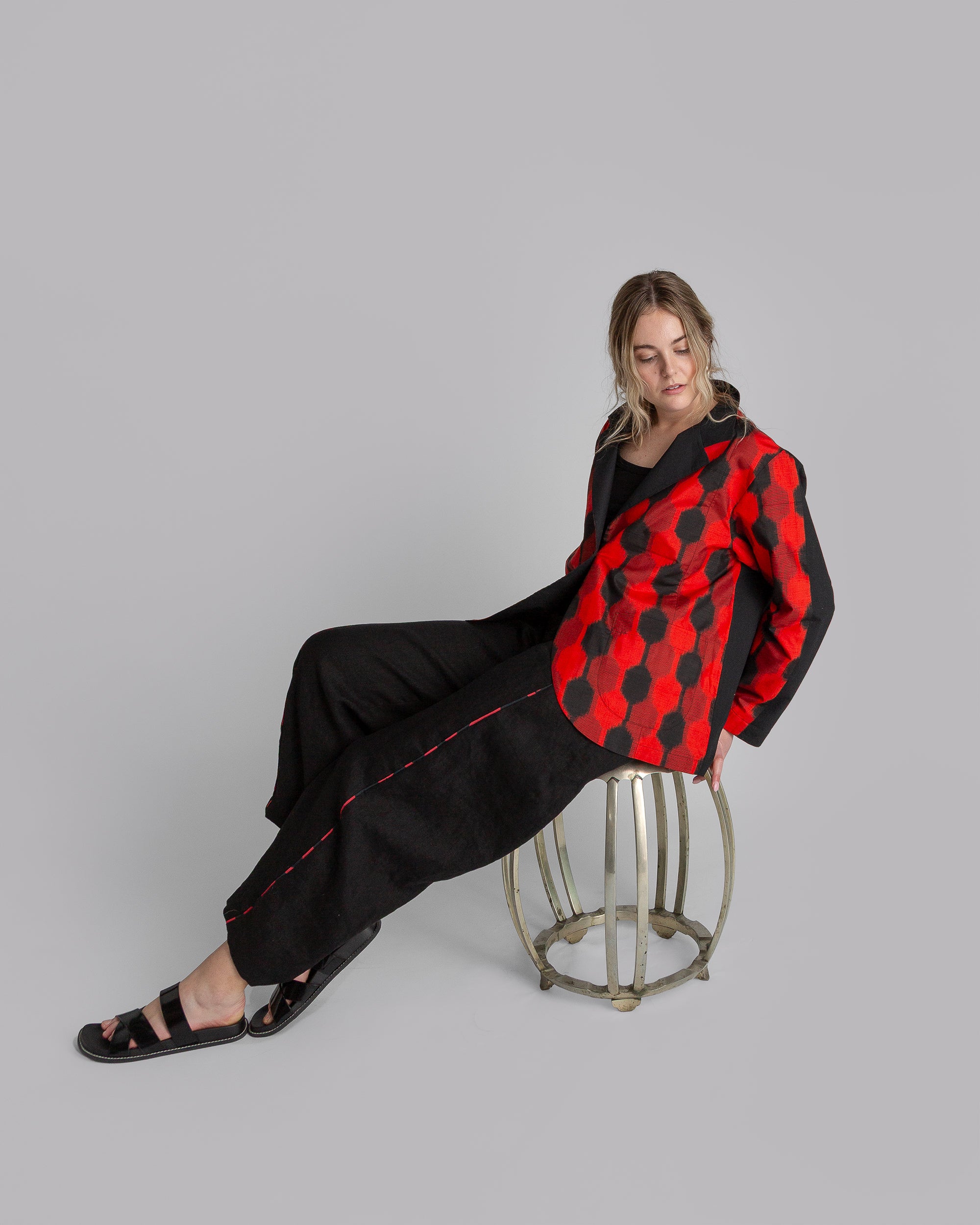 Christina Jacket in Vintage Red Japanese Silk Ikat