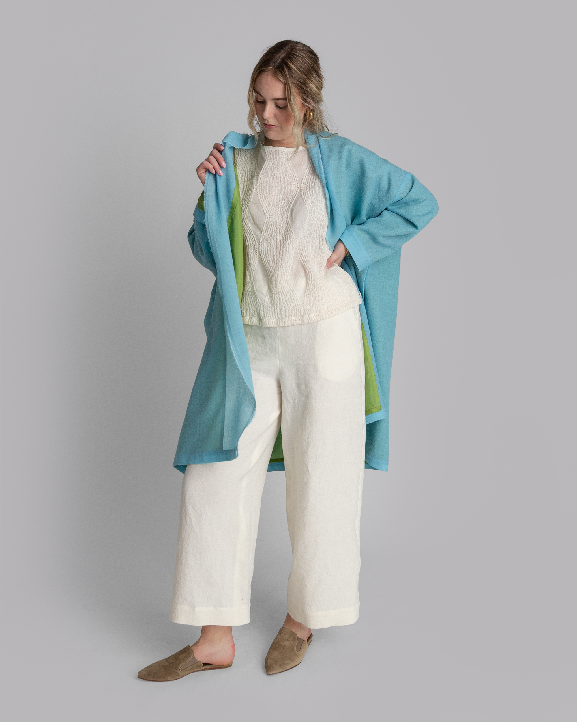 Drawstring Top in Ivory Nuno Fisheye