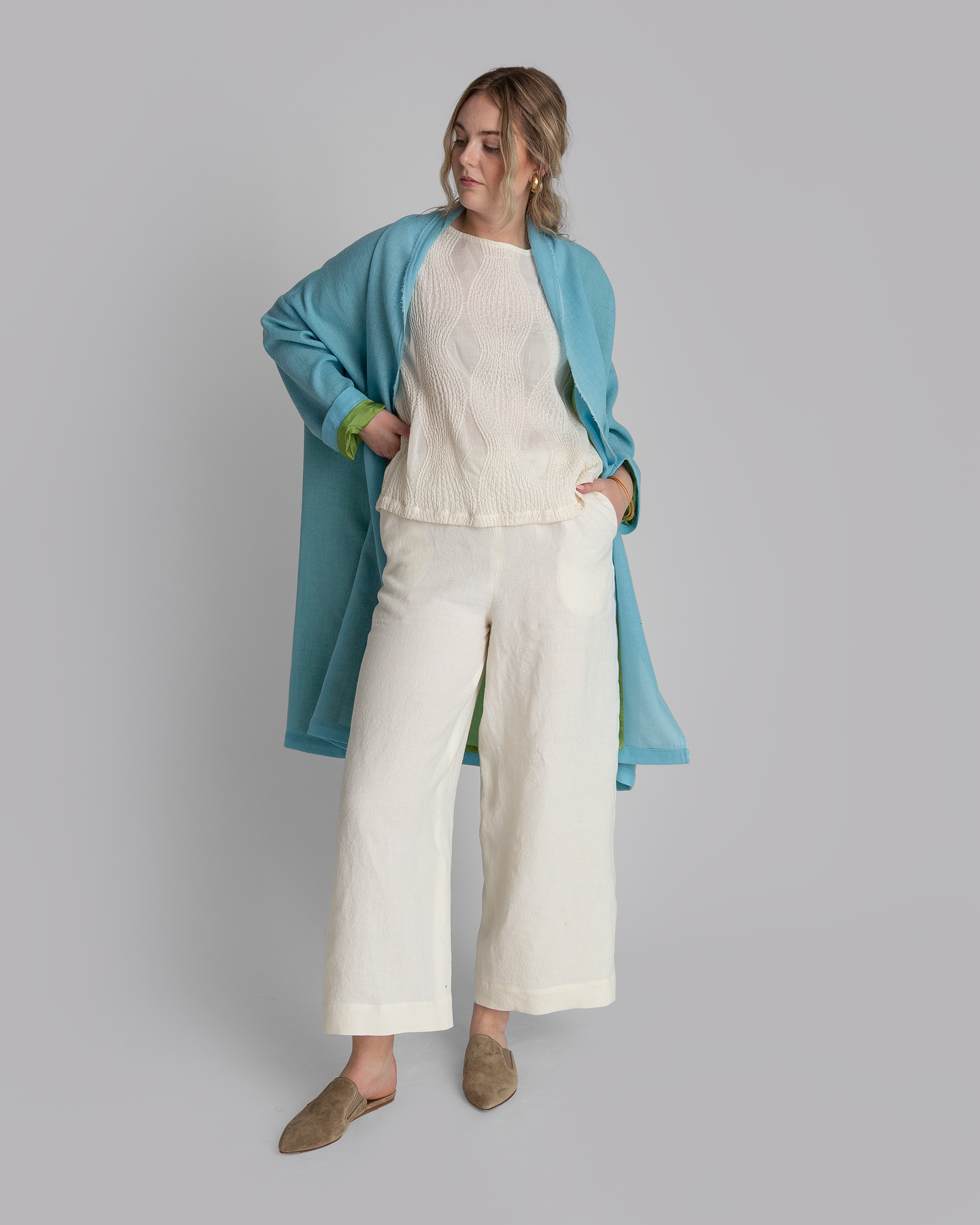 Drawstring Top in Ivory Nuno Fisheye