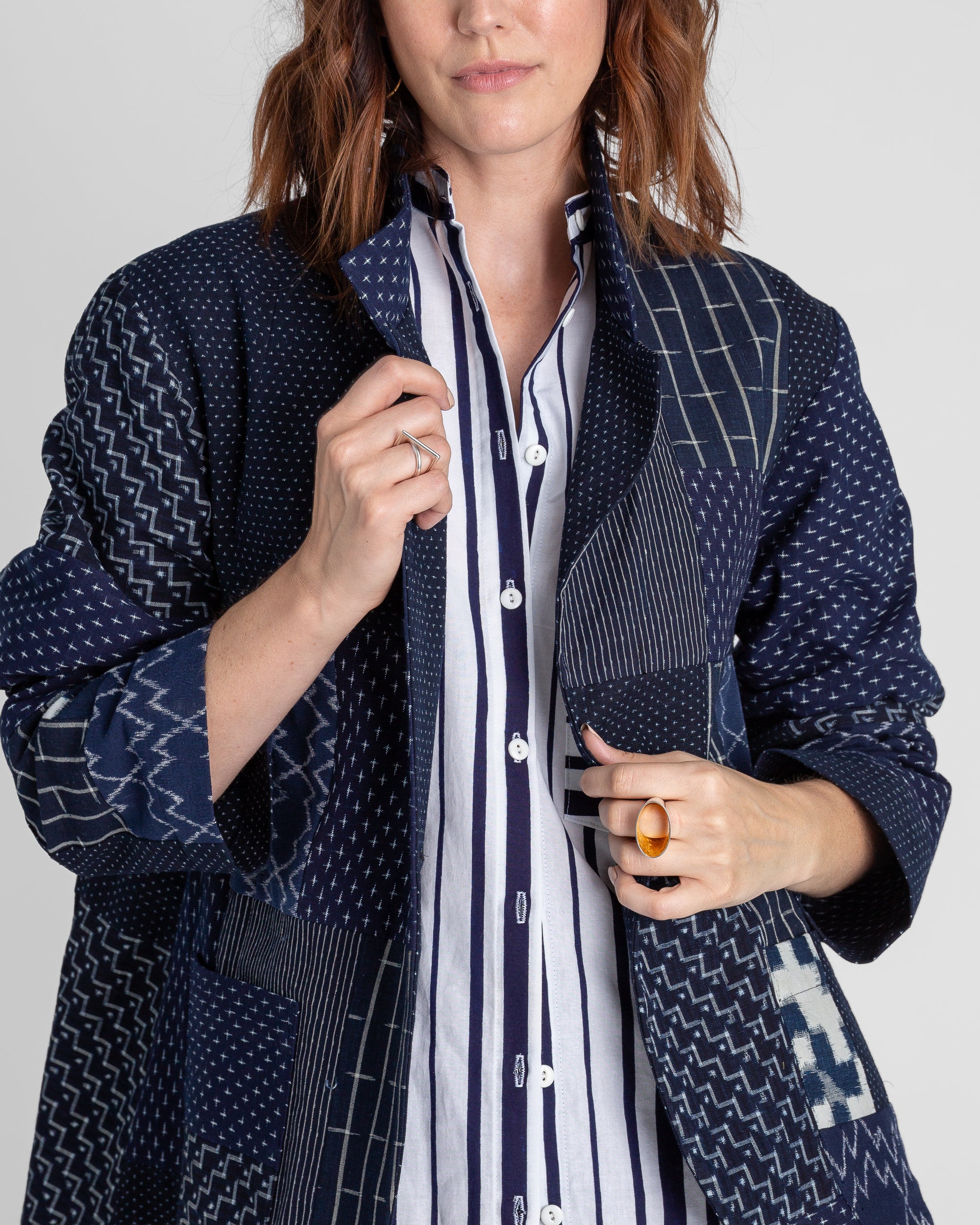Christina Jacket in Vintage Japanese Indigo Ikat Cotton Mix
