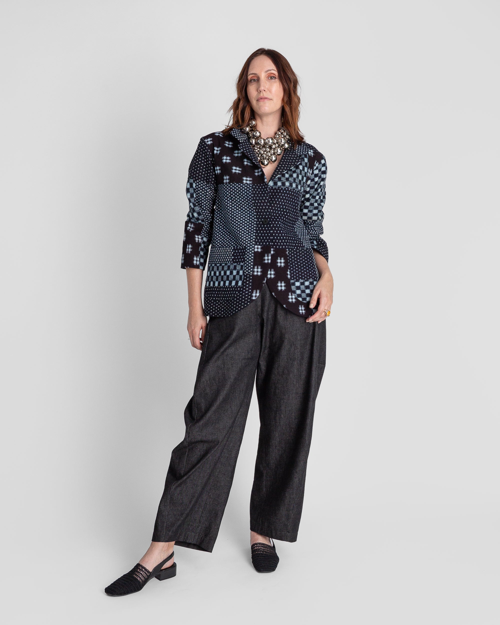 Christina Jacket in Vintage Japanese Indigo Cotton Ikat Mix