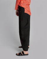 Curve Pant in Black Linen with Vintage Red Stripe