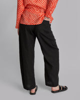 Curve Pant in Black Linen with Vintage Red Stripe