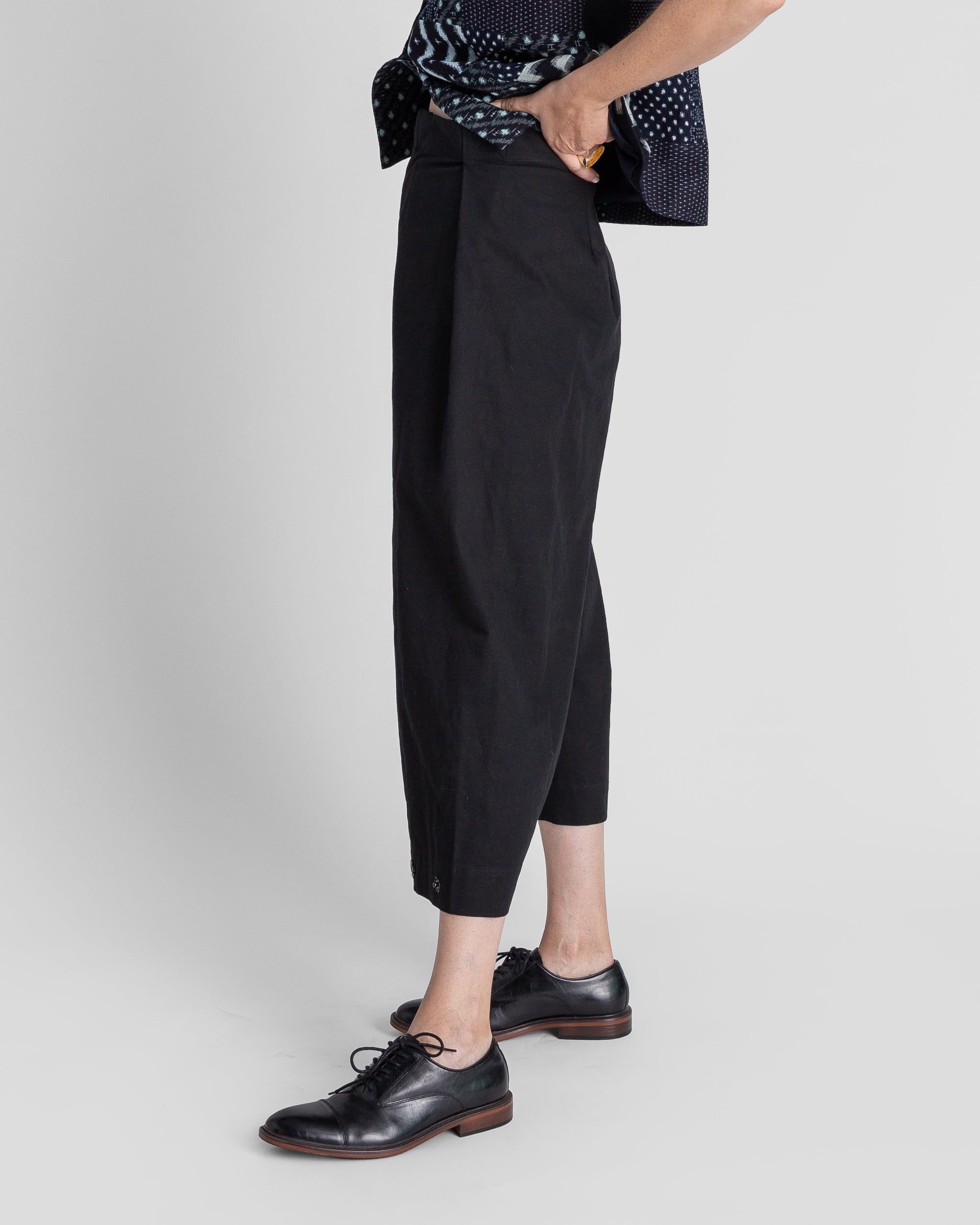 Snap Pant in Black Cotton Twill