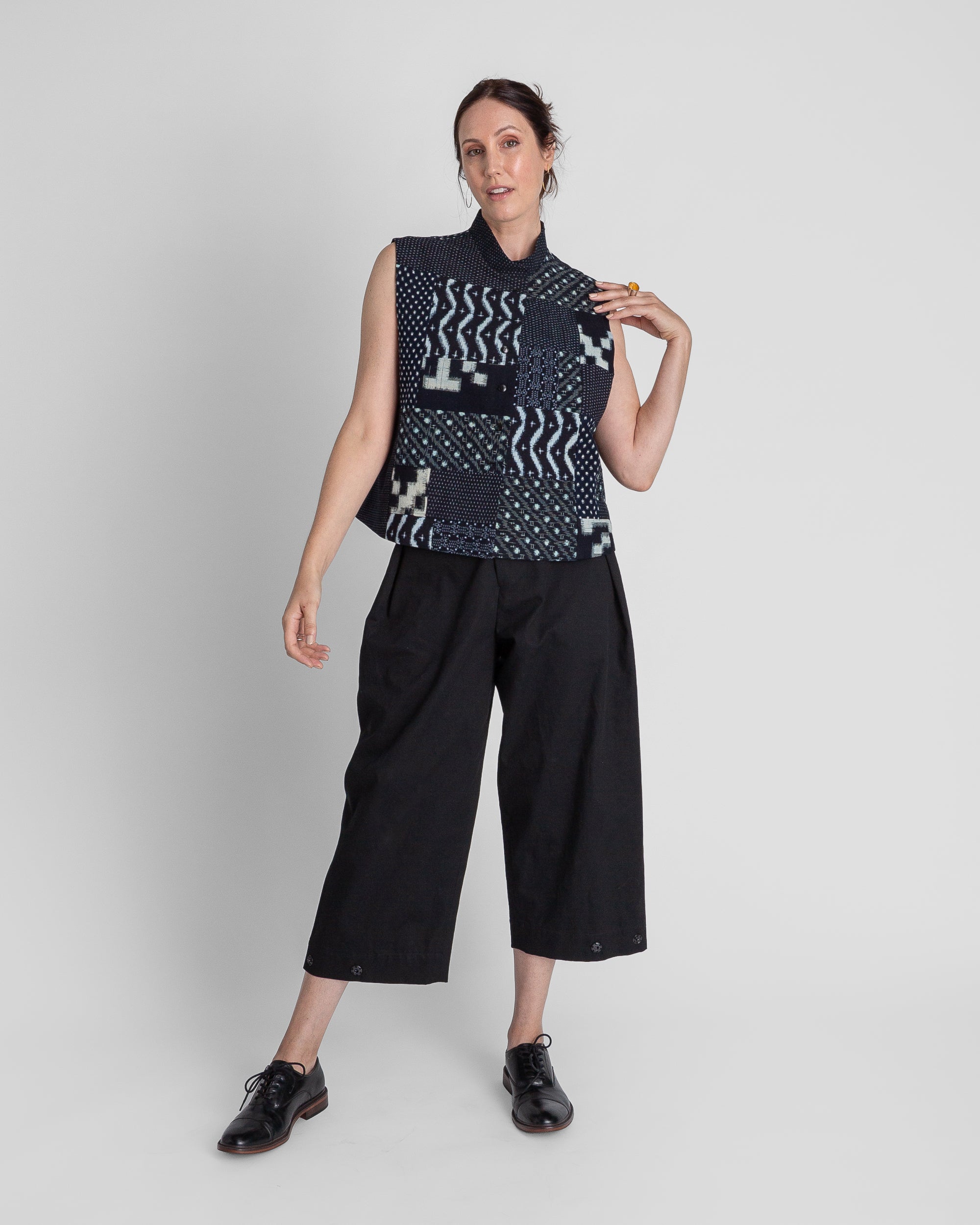 Snap Pant in Black Cotton Twill