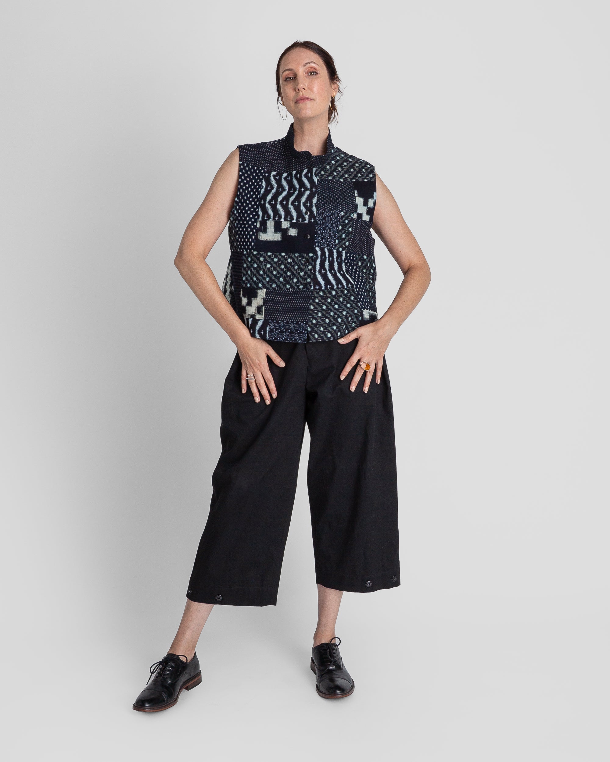 Snap Pant in Black Cotton Twill