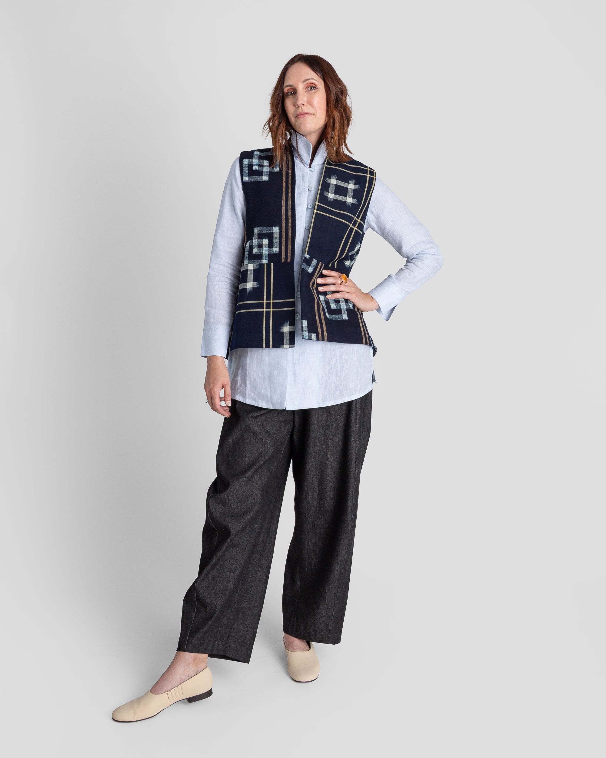 Checker Vest in Vintage Japanese Indigo Cotton Ikat