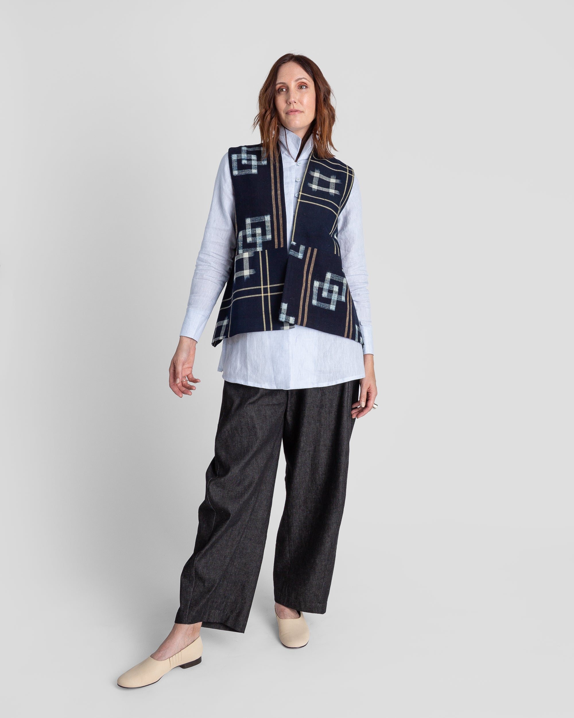 Checker Vest in Vintage Japanese Indigo Cotton Ikat