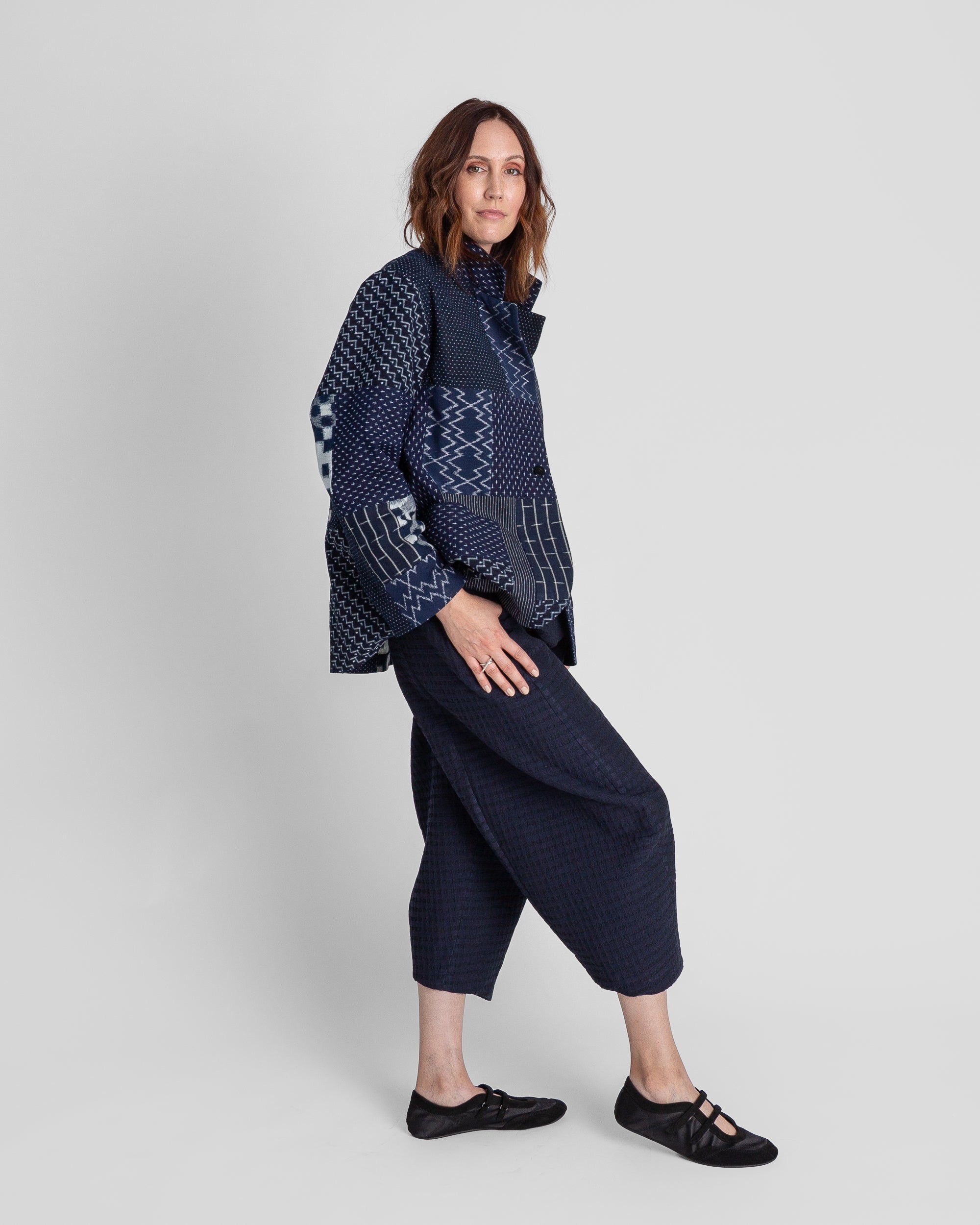 Christina Jacket in Vintage Japanese Indigo Ikat Cotton Mix
