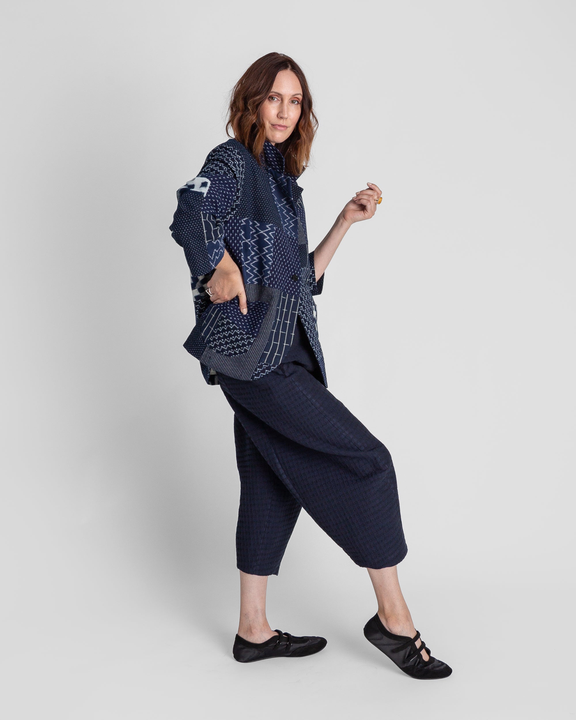 Christina Jacket in Vintage Japanese Indigo Ikat Cotton Mix
