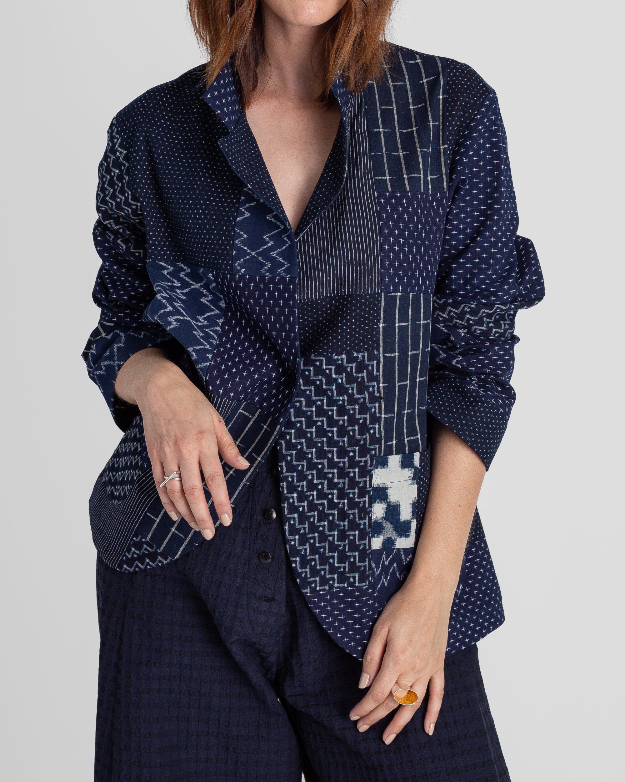 Christina Jacket in Vintage Japanese Indigo Ikat Cotton Mix