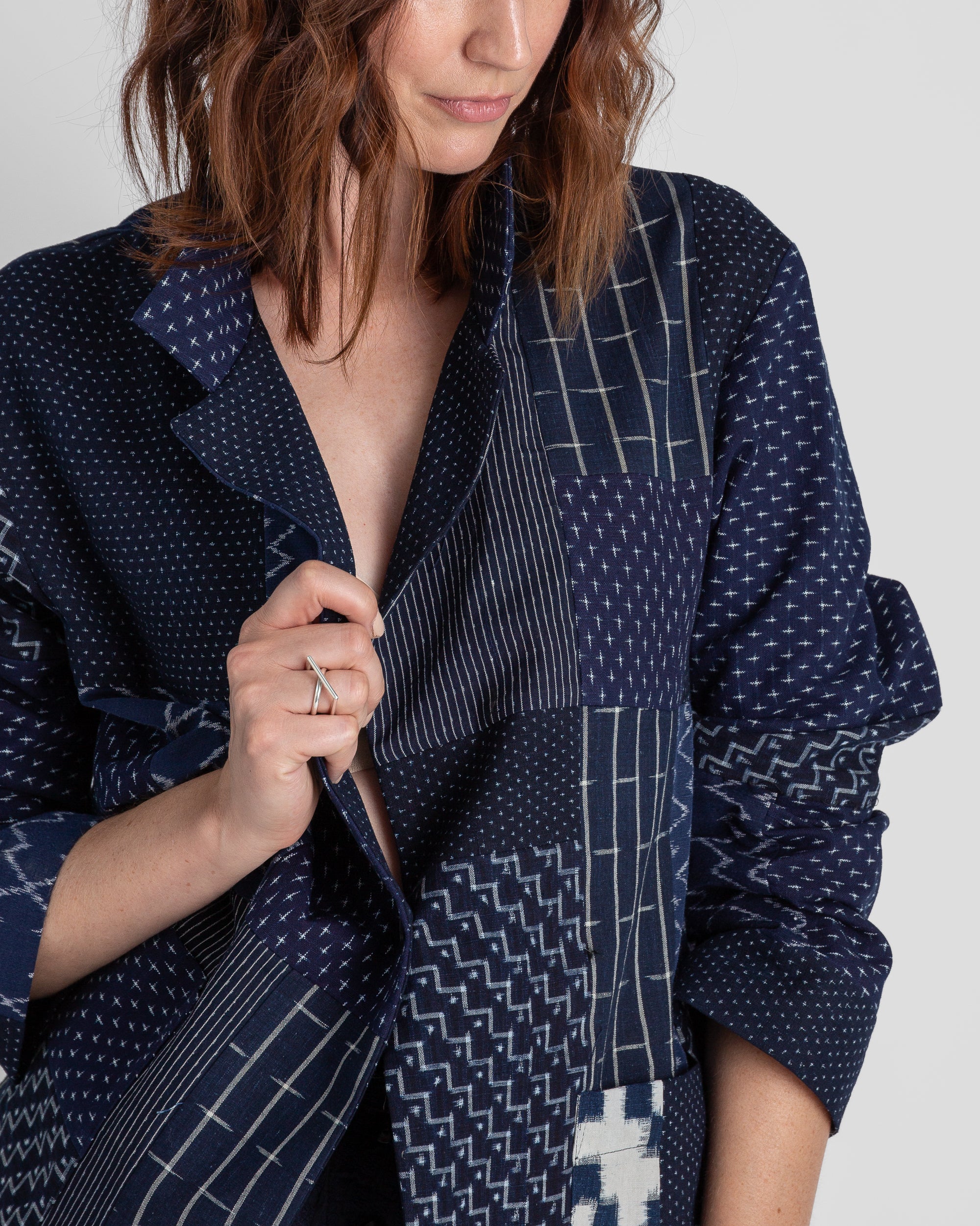 Christina Jacket in Vintage Japanese Indigo Ikat Cotton Mix