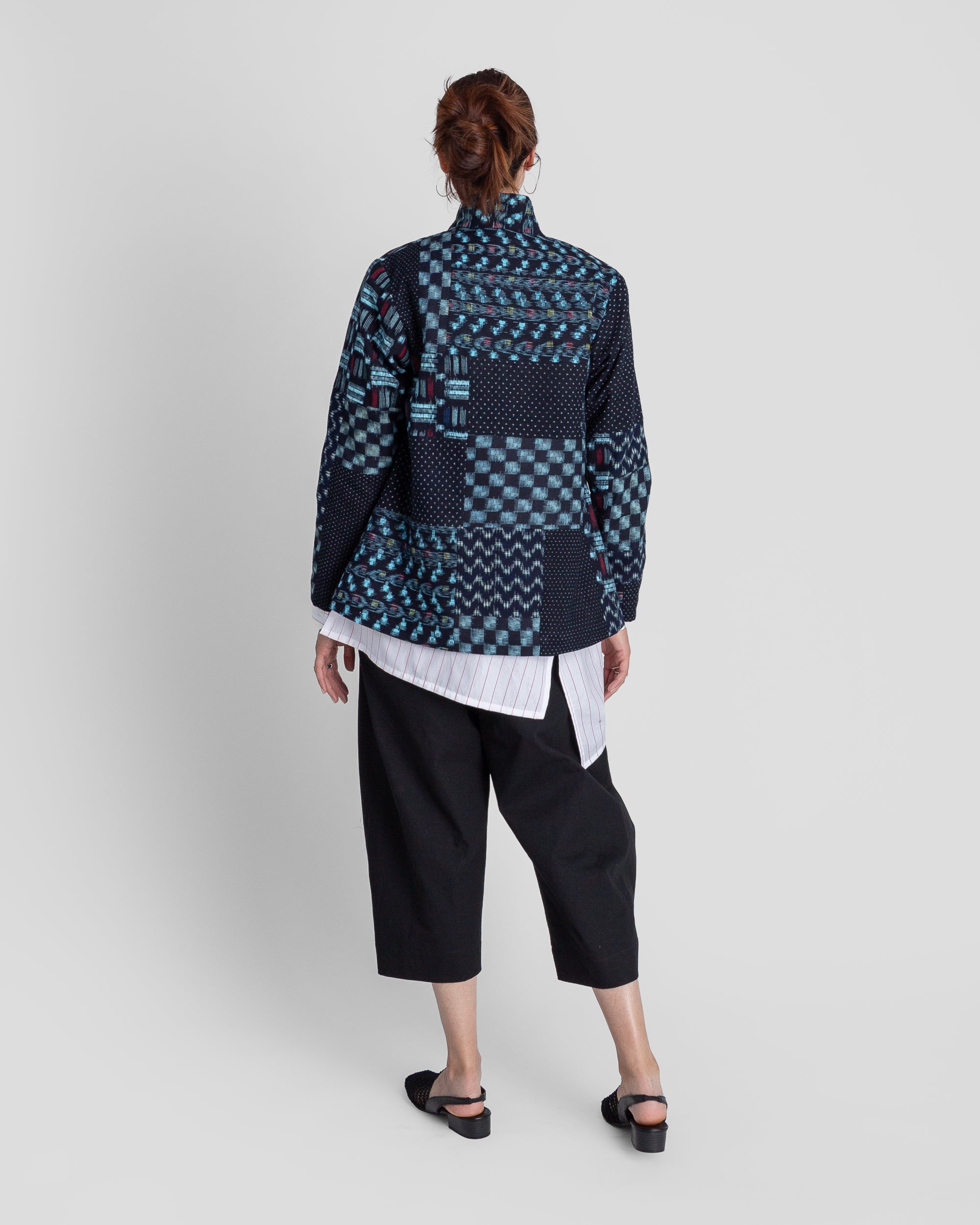 Christina Jacket in Vintage Japanese Cotton Indigo Ikat Mix