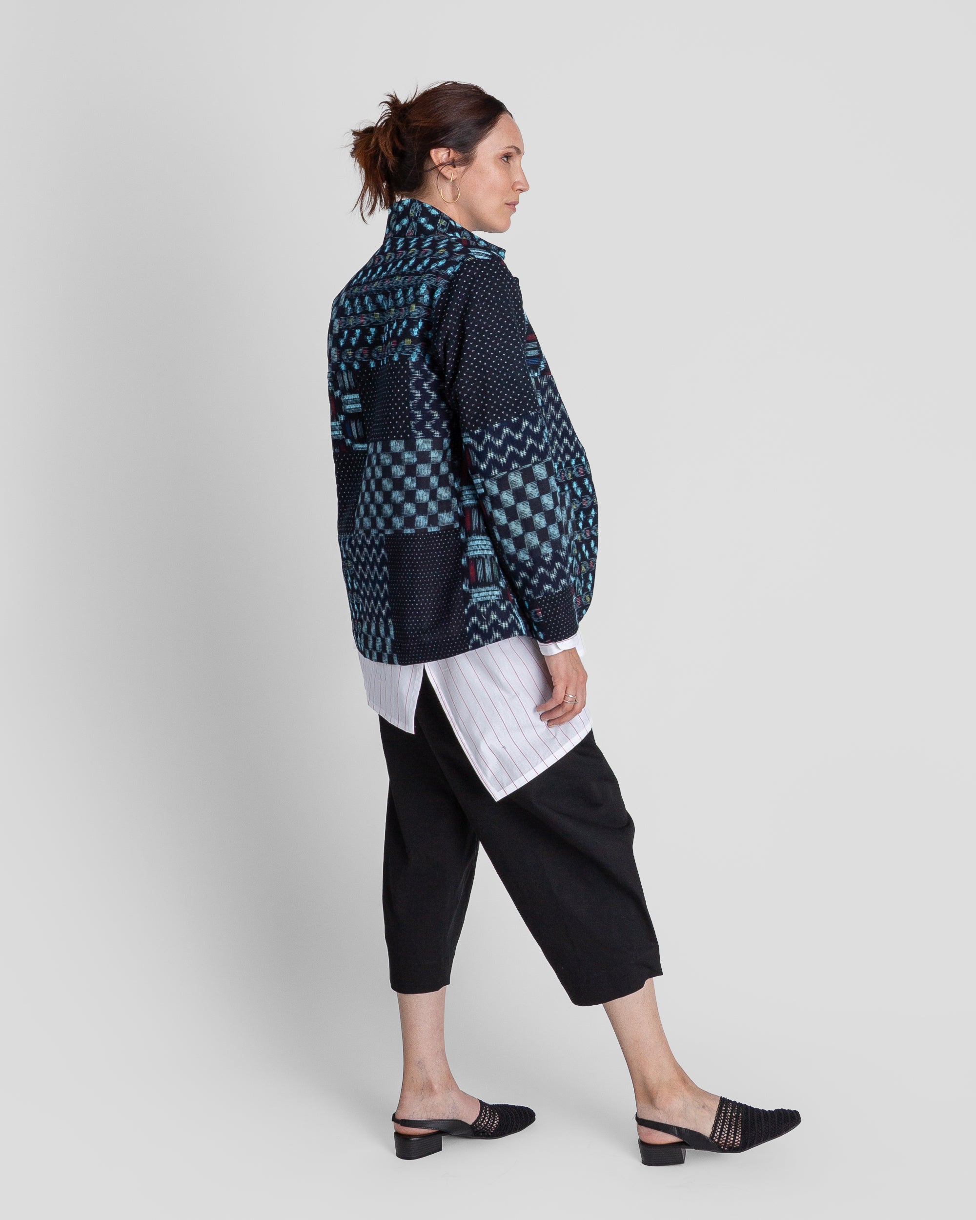 Christina Jacket in Vintage Japanese Cotton Indigo Ikat Mix