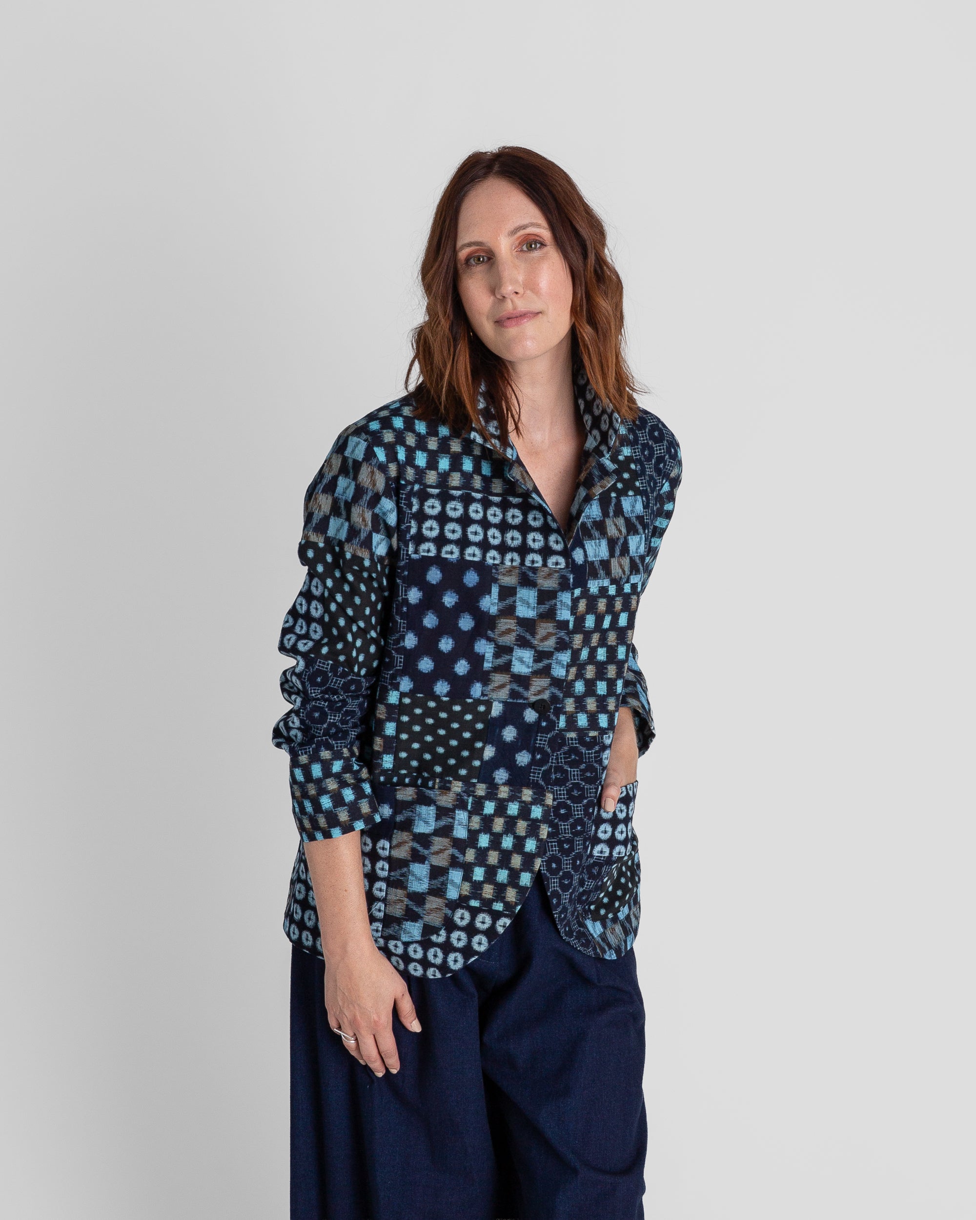 Christina Jacket in Vintage Japanese Indigo Ikat Mix