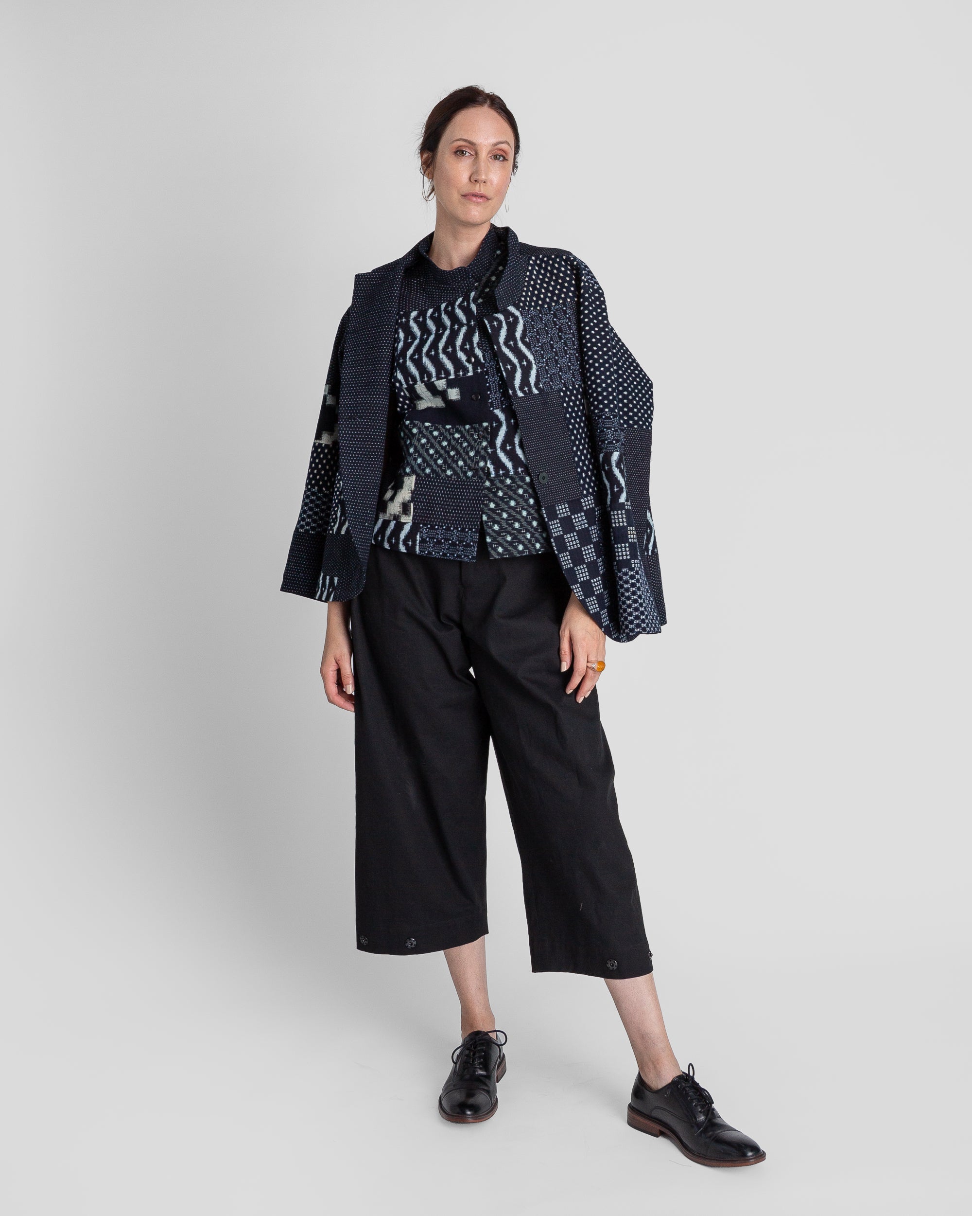 Christina Jacket in Vintage Japanese Indigo Ikat Cotton Mix