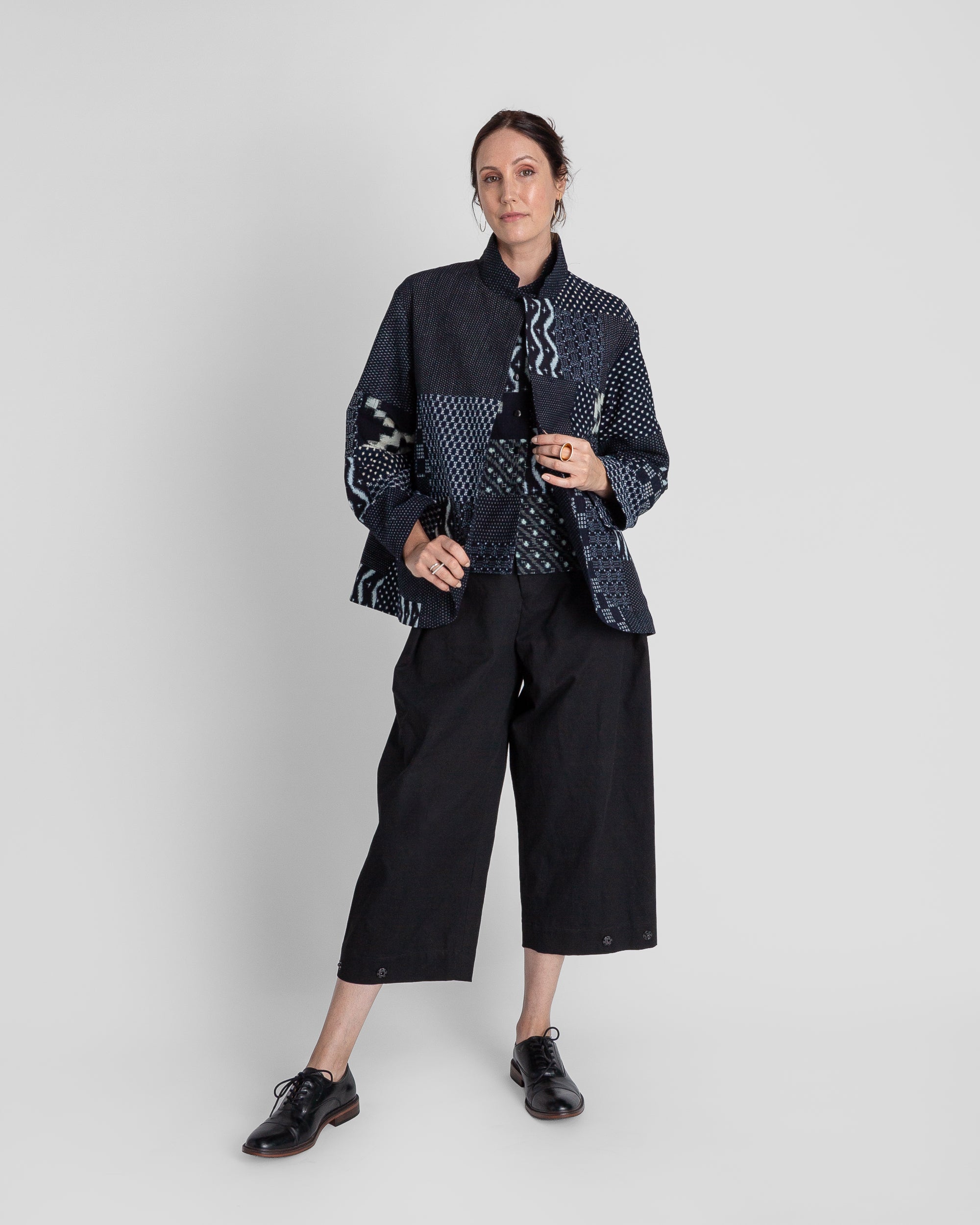 Christina Jacket in Vintage Japanese Indigo Ikat Cotton Mix