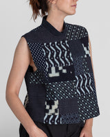 Mandarin Vest in Vintage Japanese ikat Indigo Cottons