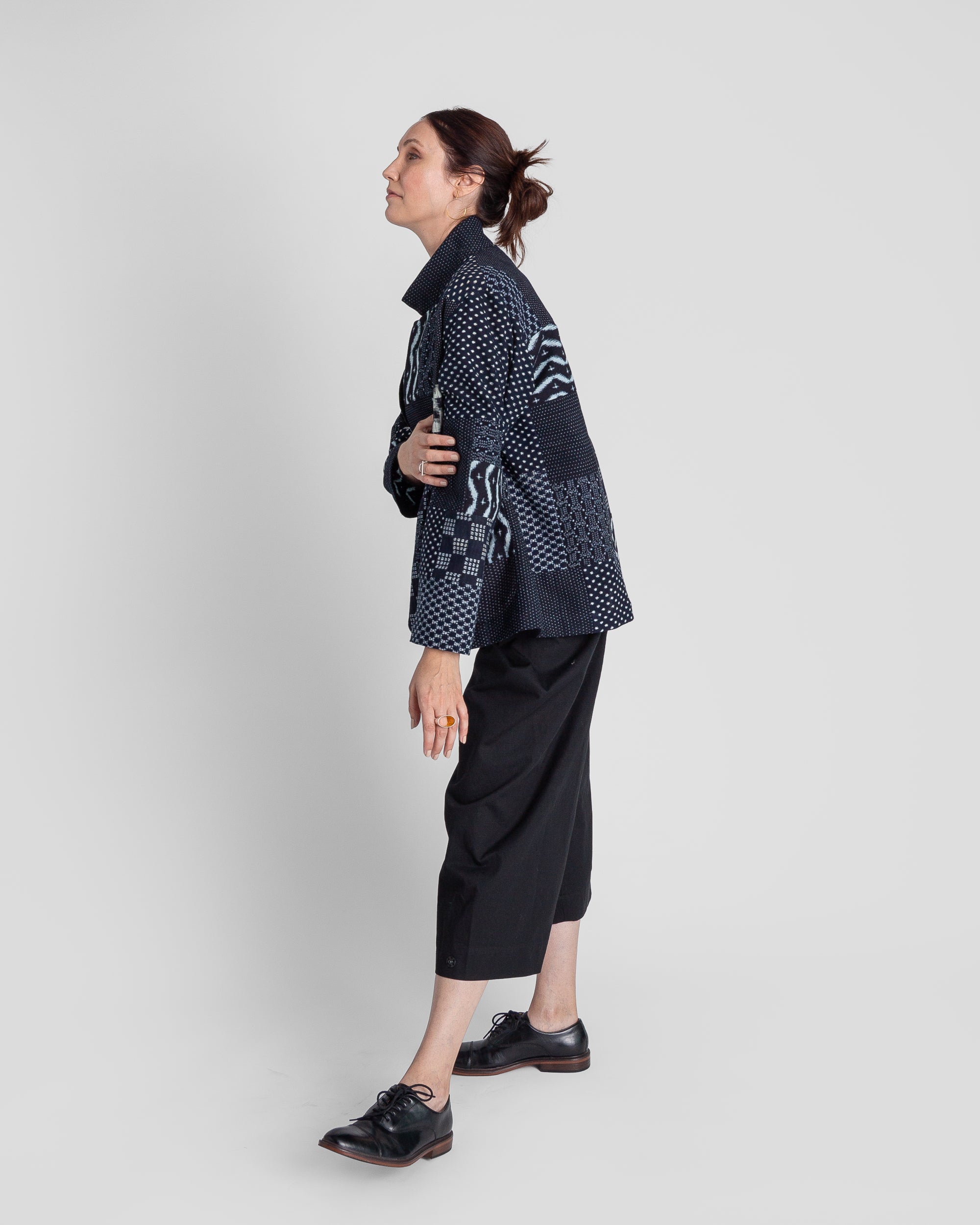Christina Jacket in Vintage Japanese Indigo Ikat Cotton Mix