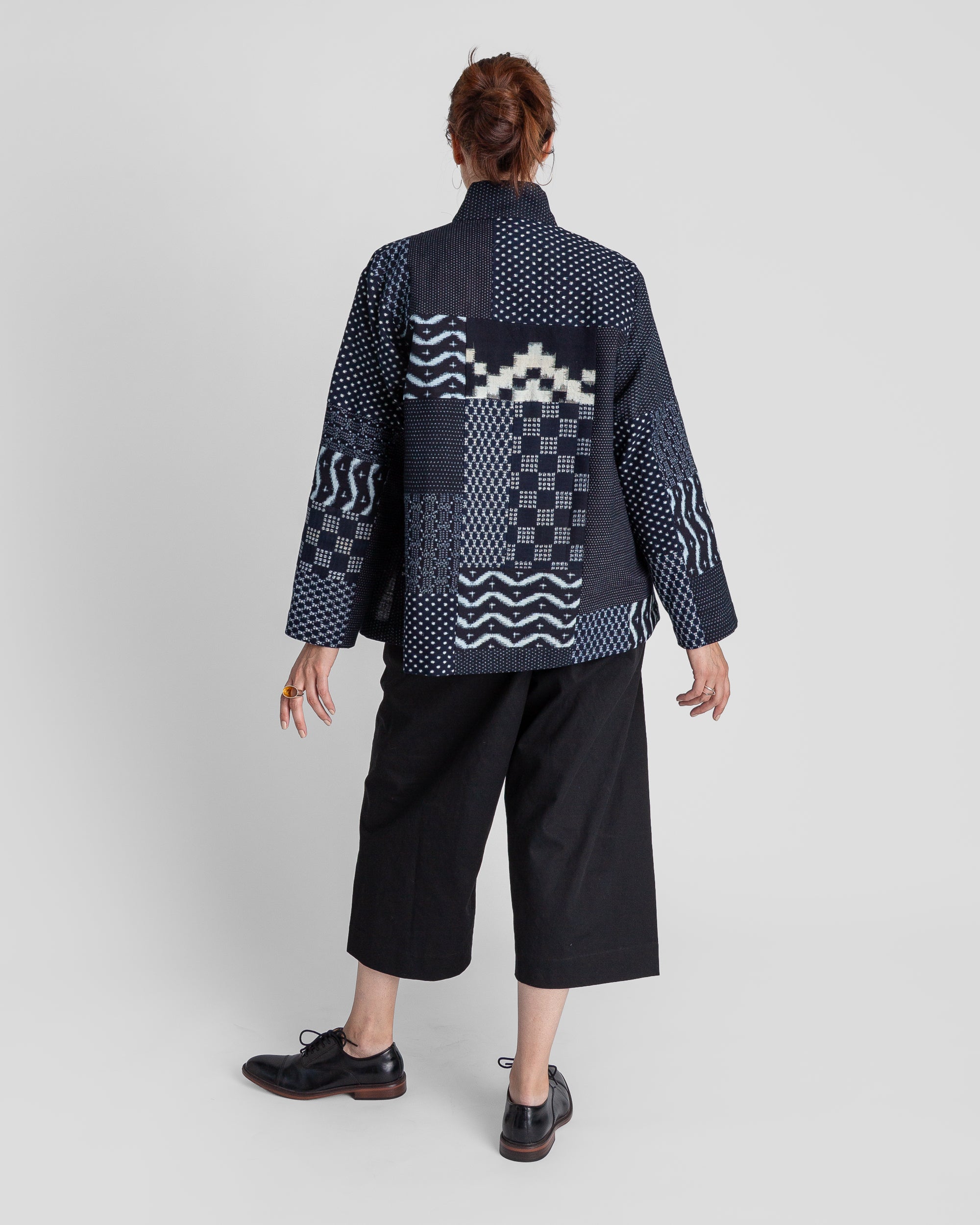 Christina Jacket in Vintage Japanese Indigo Ikat Cotton Mix