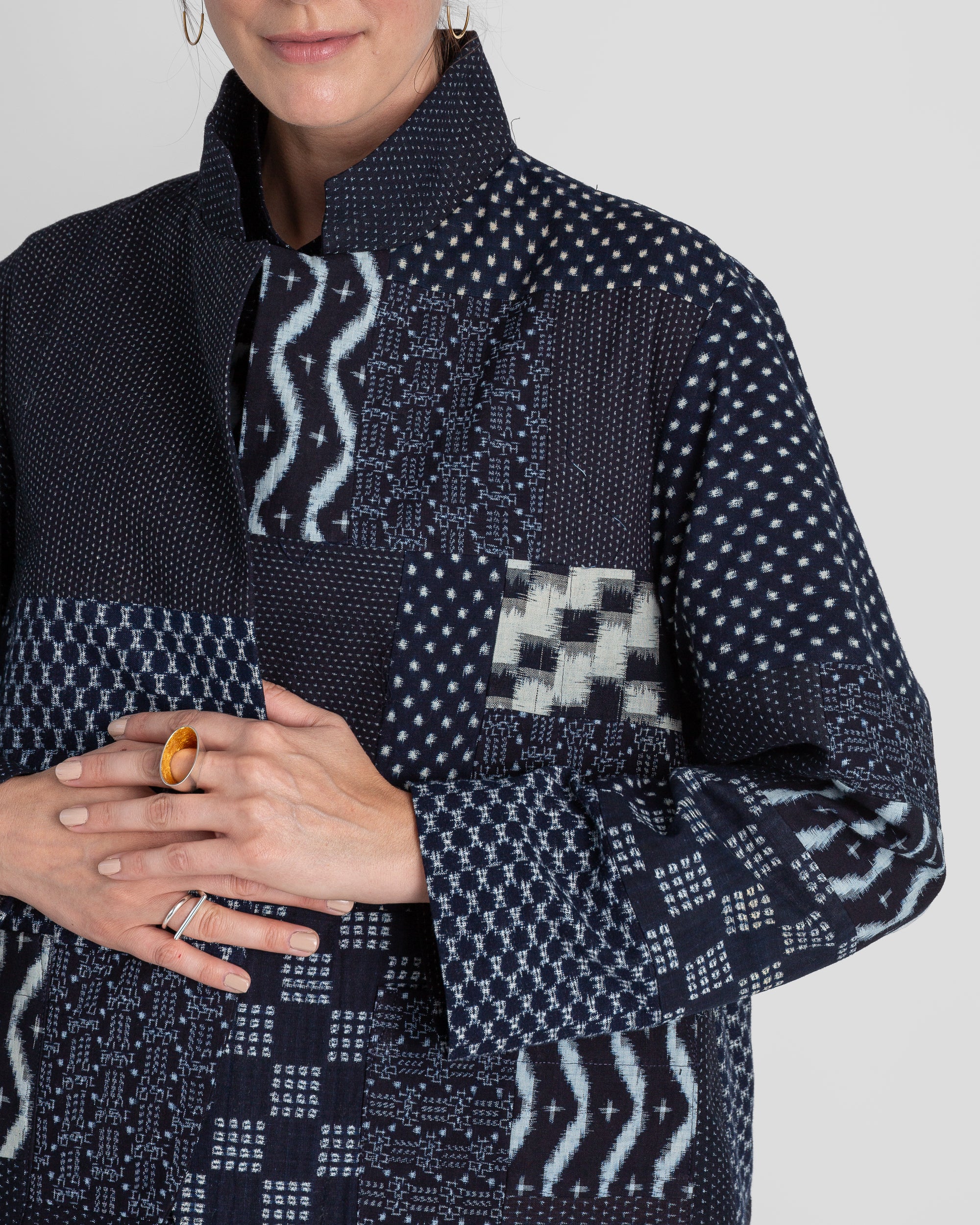 Mandarin Vest in Vintage Japanese ikat Indigo Cottons