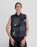 Mandarin Vest in Vintage Japanese ikat Indigo Cottons