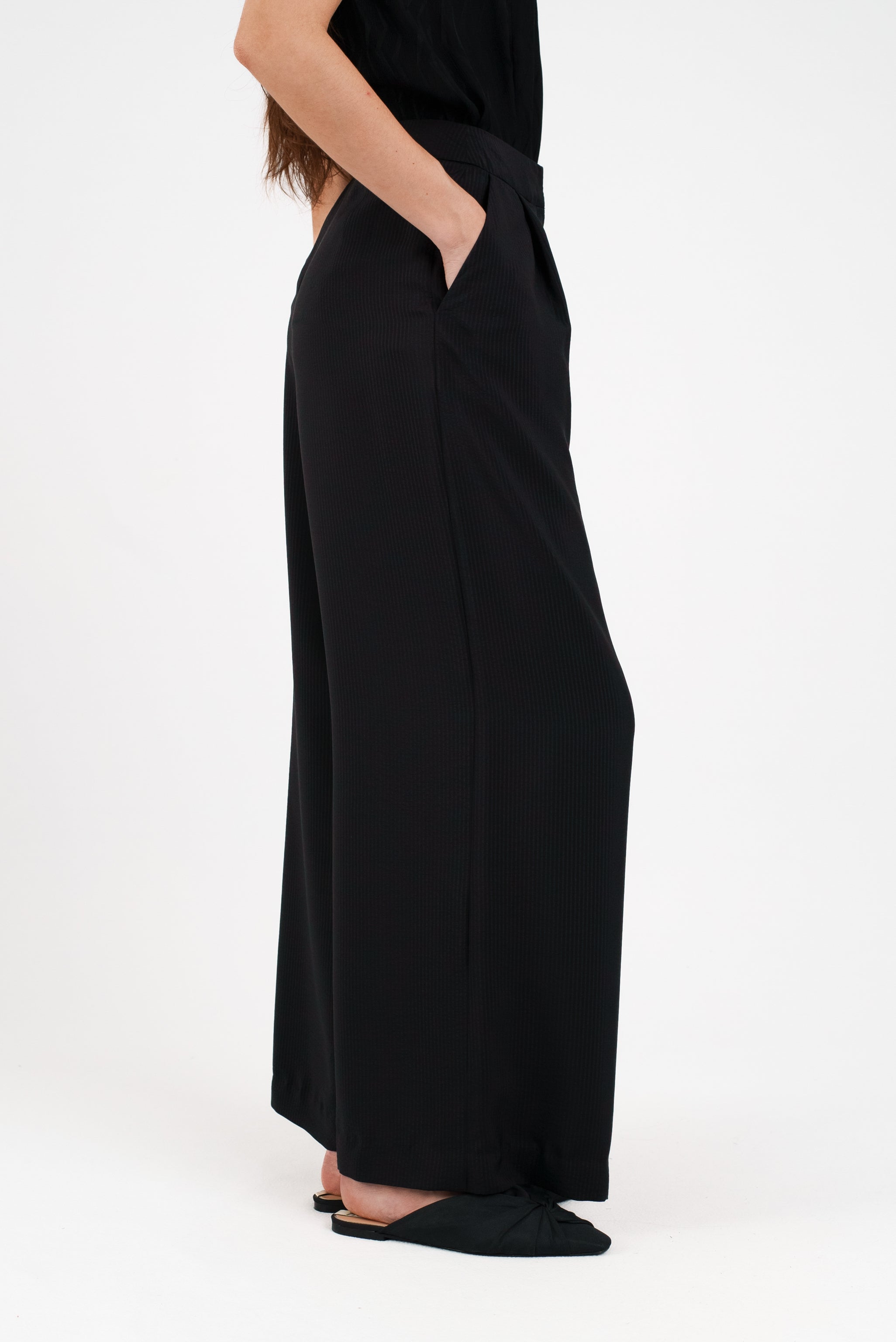 Wide Leg Pant in Hammered Silk Stripe