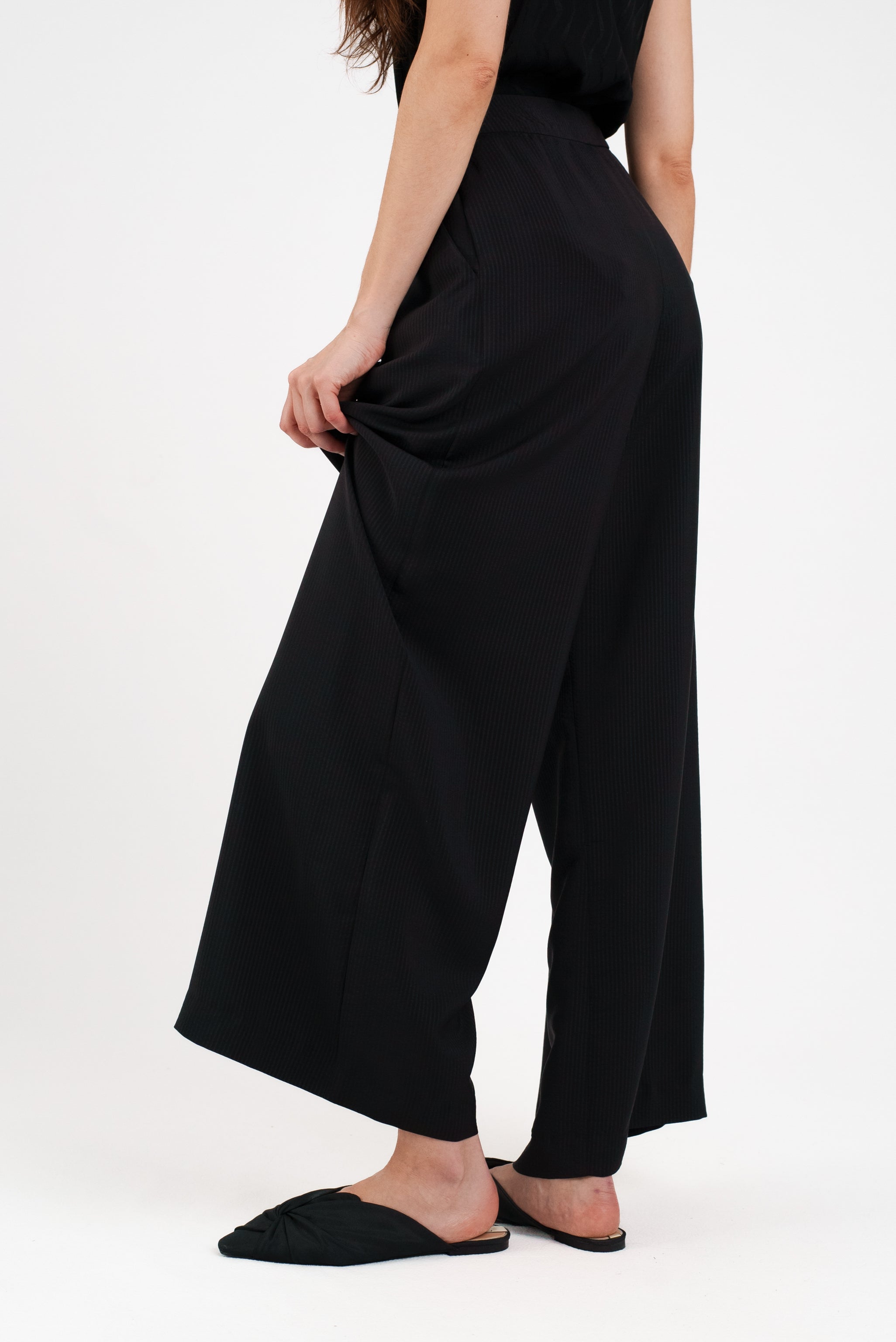 Wide Leg Pant in Hammered Silk Stripe