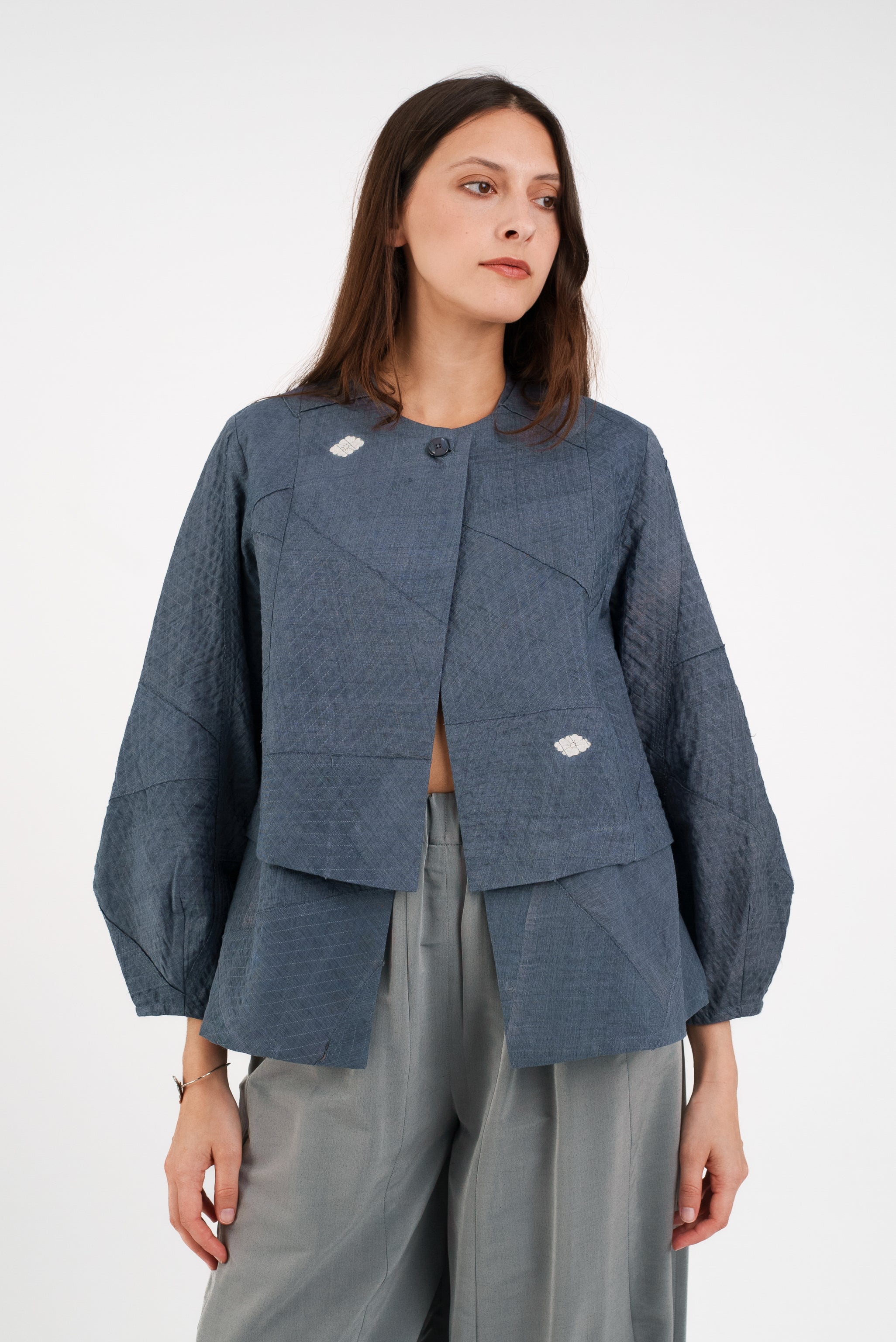 Junichi Jacket in Raw Pieced Vintage Linen