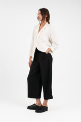 PJ Pant with Cuff in Black Linen