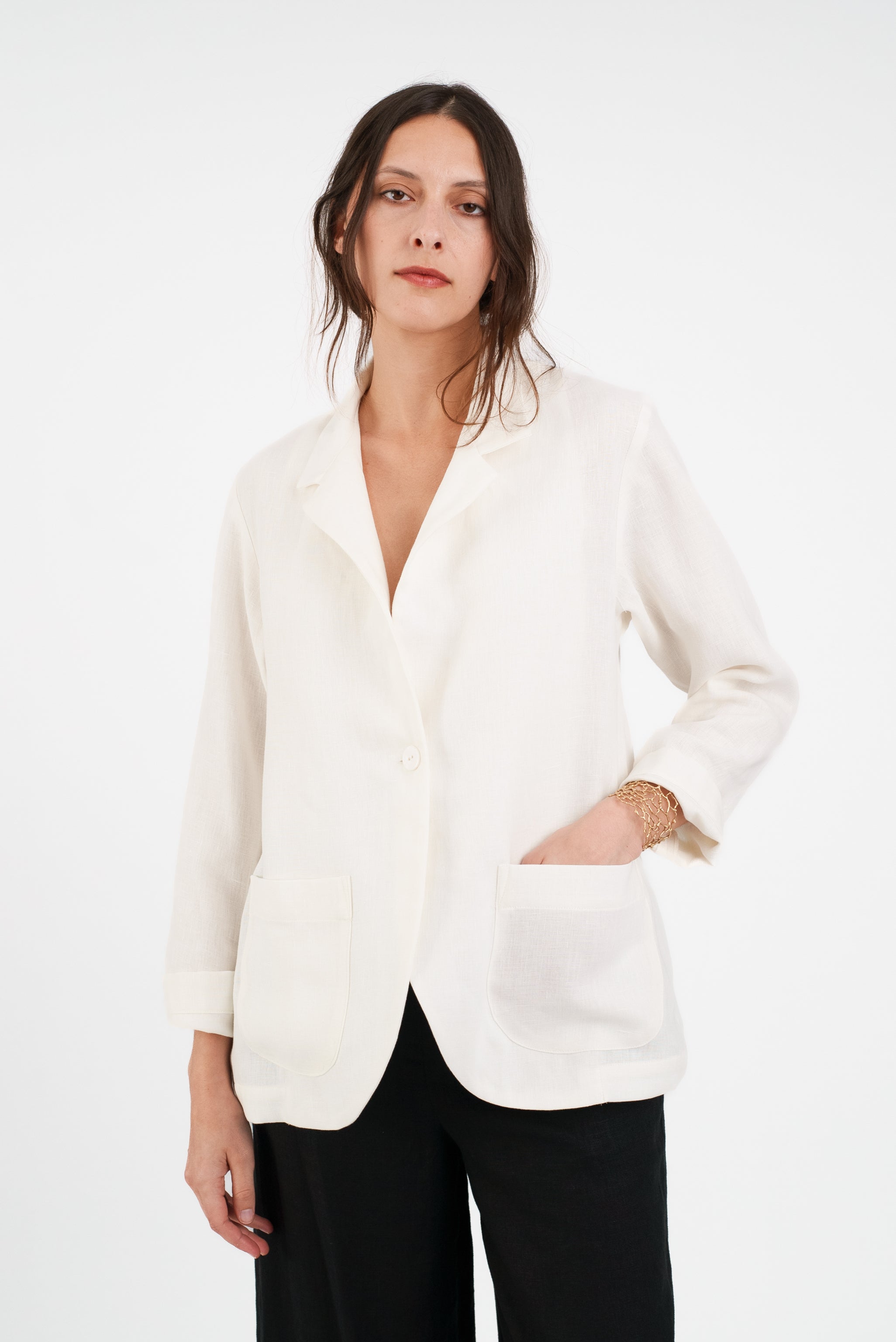 Christina Jacket in White Double Faced Linen