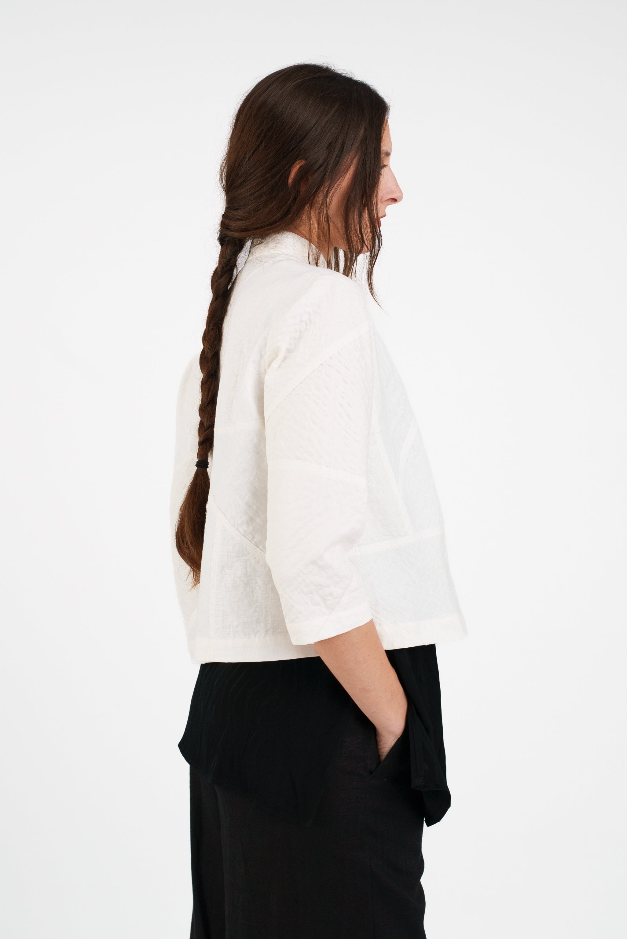 Bijou Jacket in Raw Pieced White Linen