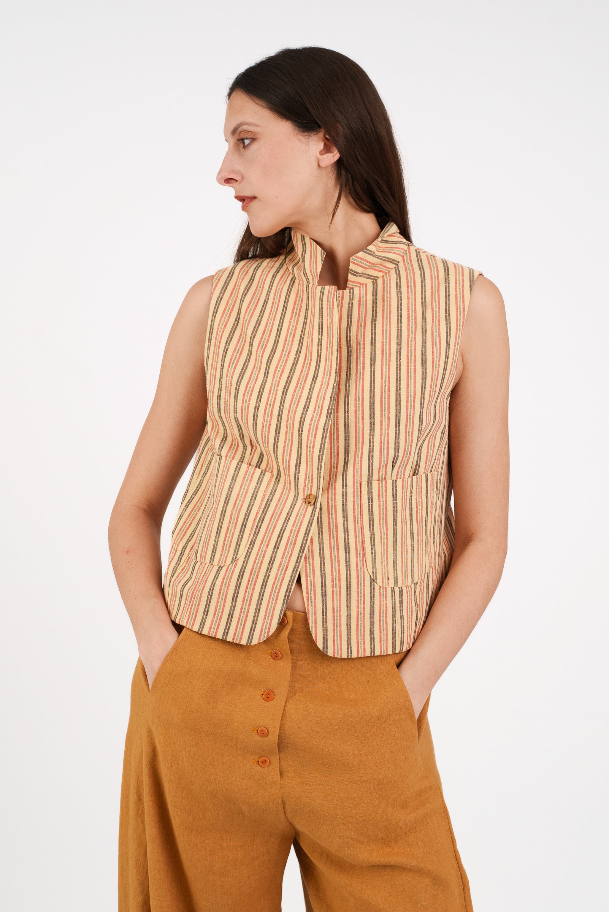 Fitted Vest in Vintage Japanese Striped Silk