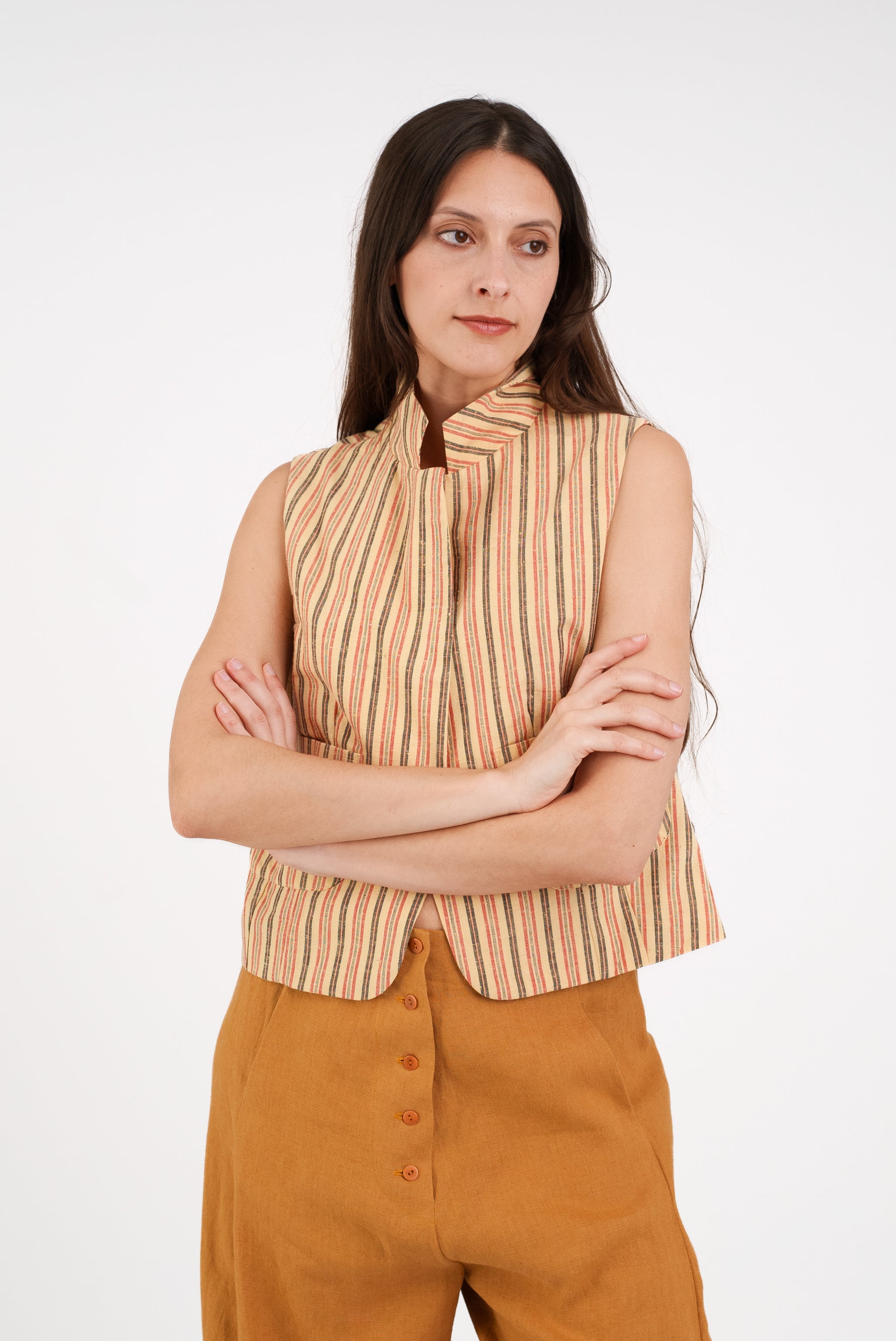 Fitted Vest in Vintage Japanese Striped Silk