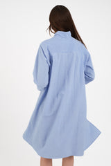 Summer Dress in Blue Cotton Gingham Seersucker