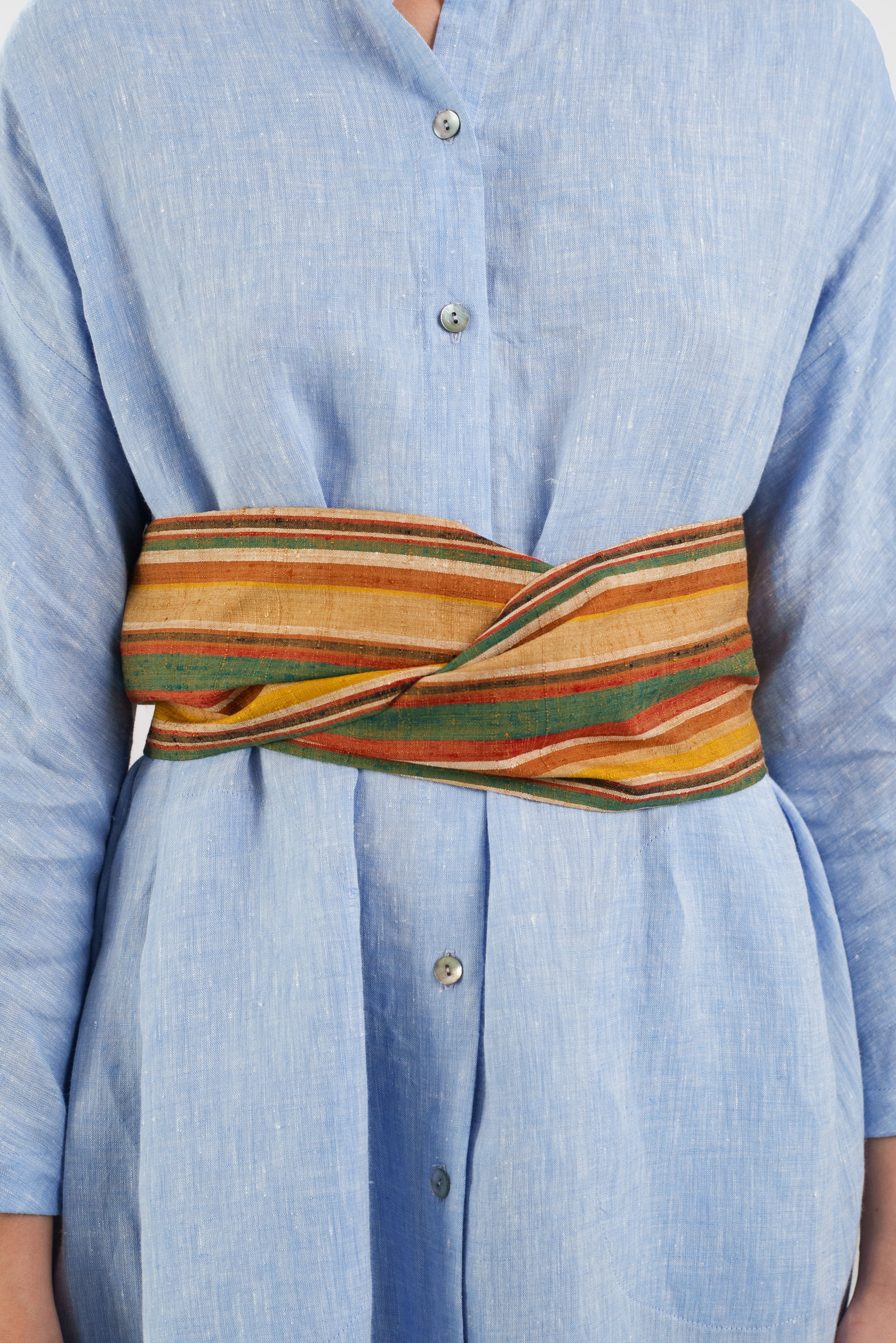 Velcro Twist Belt in Vintage Japanese Raw Silk Stripe