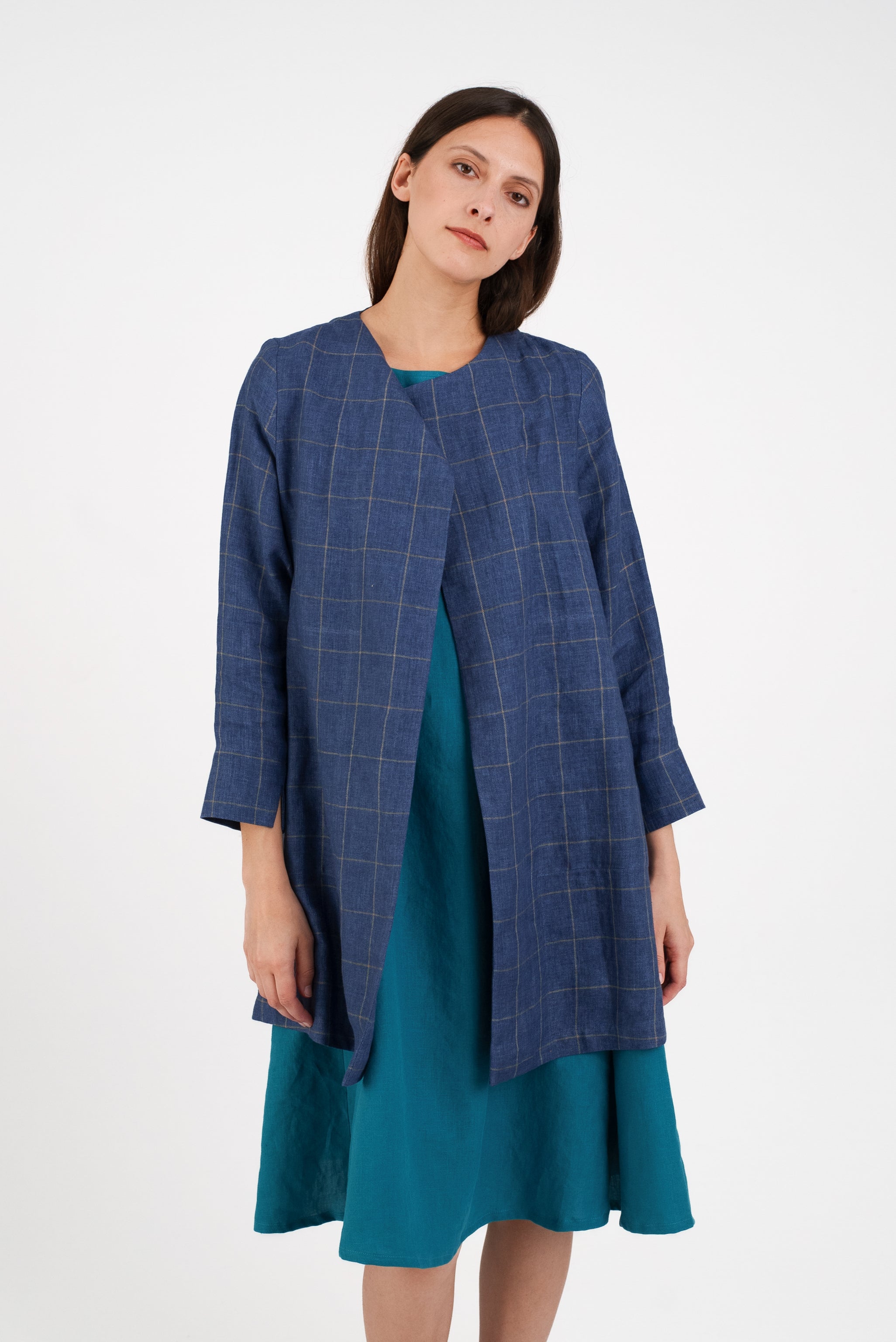 Spring Jacket in Windowpane Linen